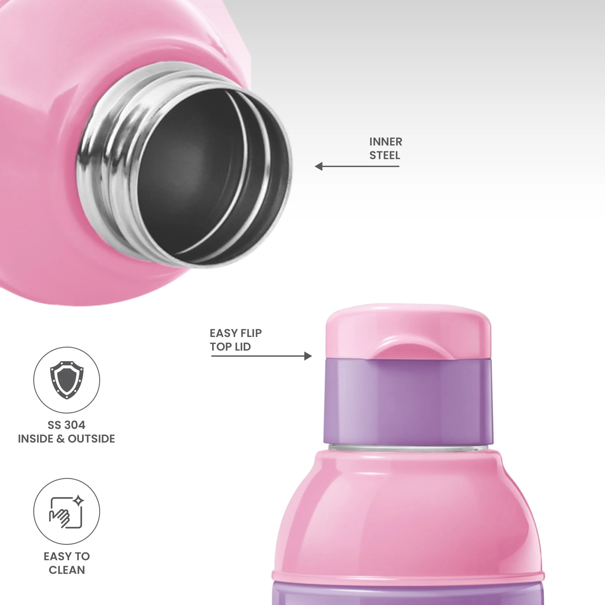 Milton Steel Barbie 600 Insulated Inner Stainless Steel Kids Water Bottle, 520 ml, Pink & Purple | PU Insulated | Hot & Cold | Easy to Carry | Leak Proof - Image 3