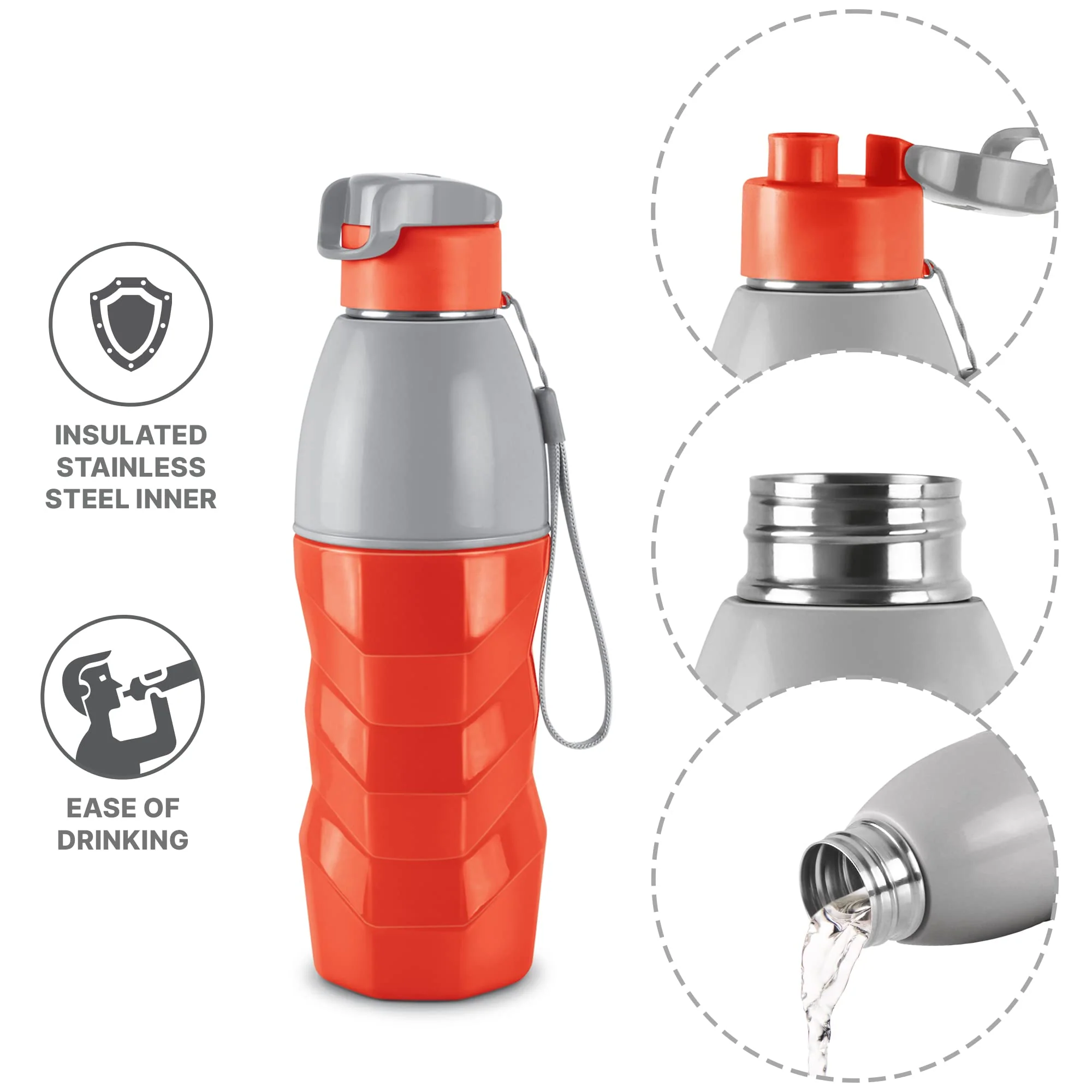 Milton Steel Racer 600 Inner Stainless Steel Insulated Water Bottle, 520 ml, | PU Insulated | Hot or Cold for Hours | Leak Proof | Easy Grip | Office | Gym | Hiking | Treking | Travel Bottle - Image 15