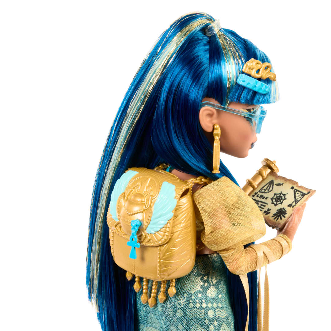 Monster High Cleo De Nile Doll in Golden Blouse & Layered Skirt Includes Pet Cobra Hissette & Accessories Like a Backpack, Snack & Scroll - Image 3
