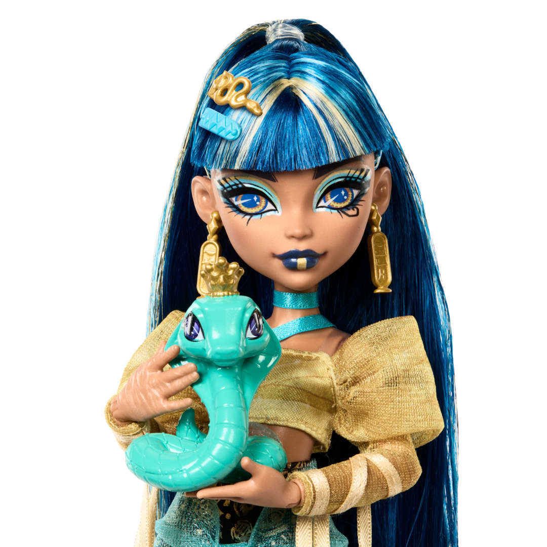 Monster High Cleo De Nile Doll in Golden Blouse & Layered Skirt Includes Pet Cobra Hissette & Accessories Like a Backpack, Snack & Scroll - Image 6