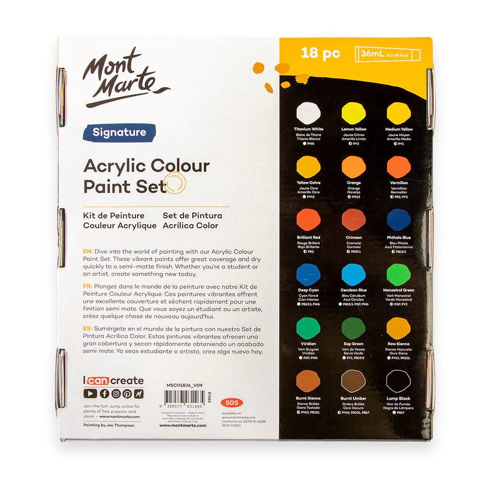 Mont Marte Acrylic Colour Paint Set Signature 18pc x 36ml - Image 5