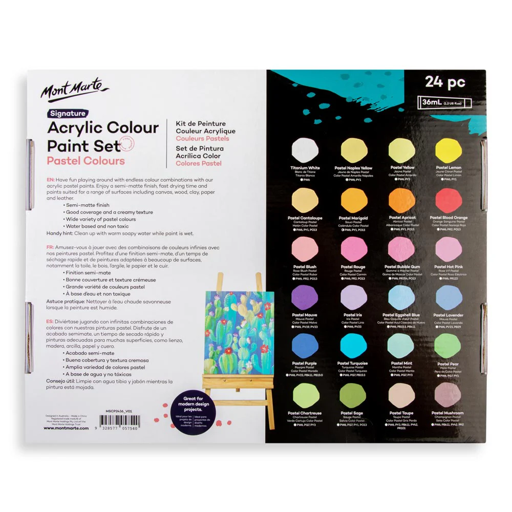 Mont Marte Acrylic Colour Pastel Paint Set Signature 24pc x 36ml - Image 5