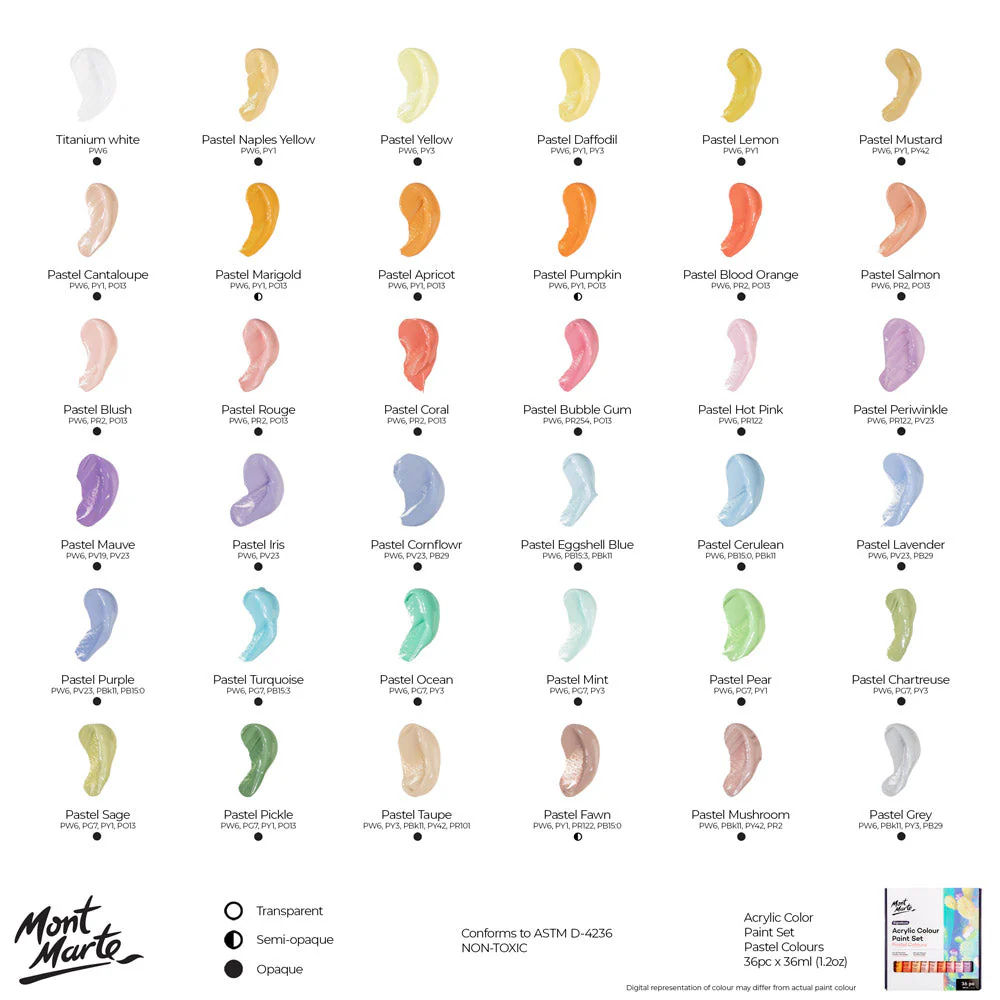 Mont Marte Acrylic Colour Pastel Paint Set Signature 36pc x 36ml - Image 11