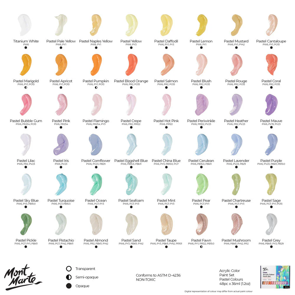 Mont Marte Acrylic Colour Pastel Paint Set Signature 48pc x 36ml - Image 11
