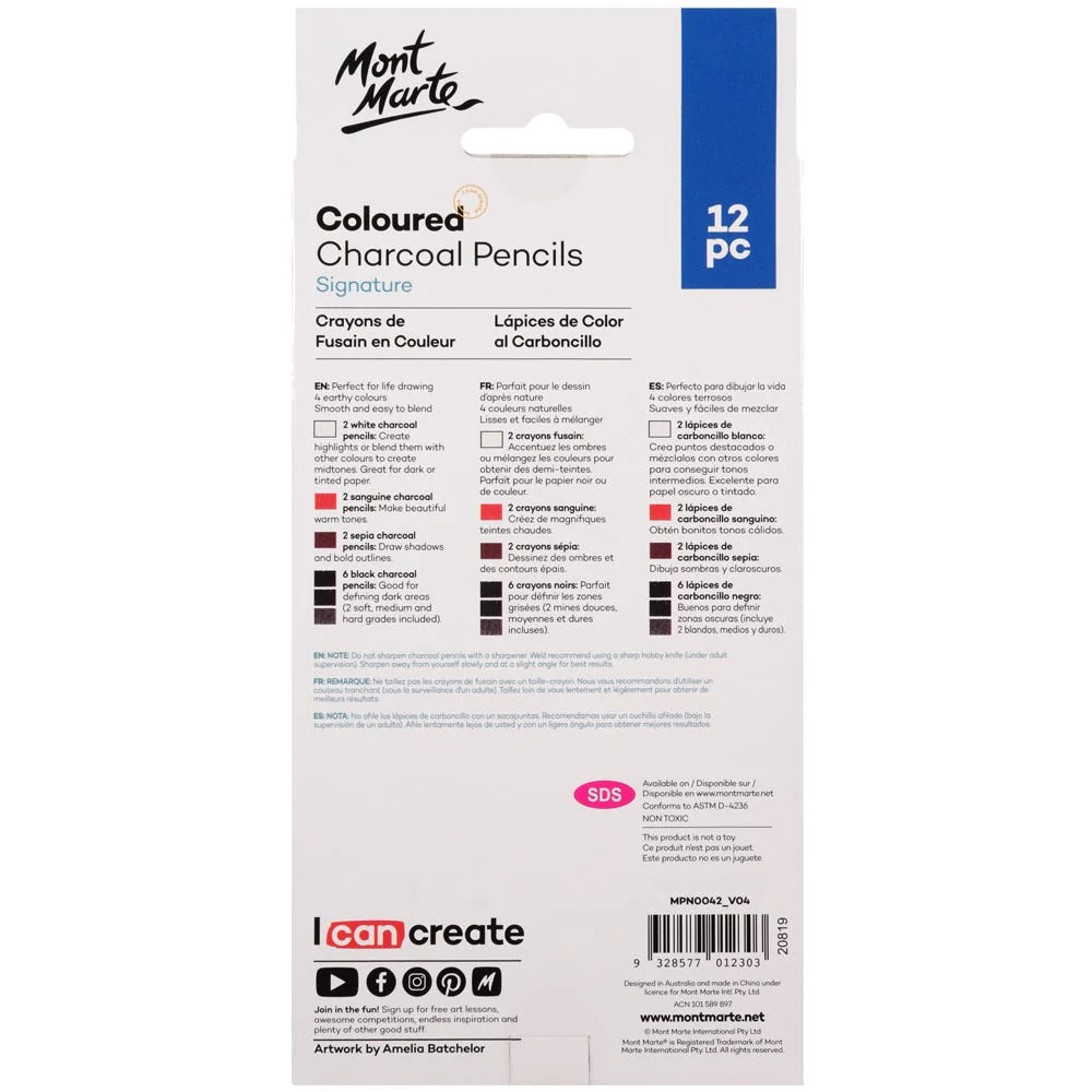 Mont Marte Coloured Charcoal Pencils Signature 12pc - Image 2