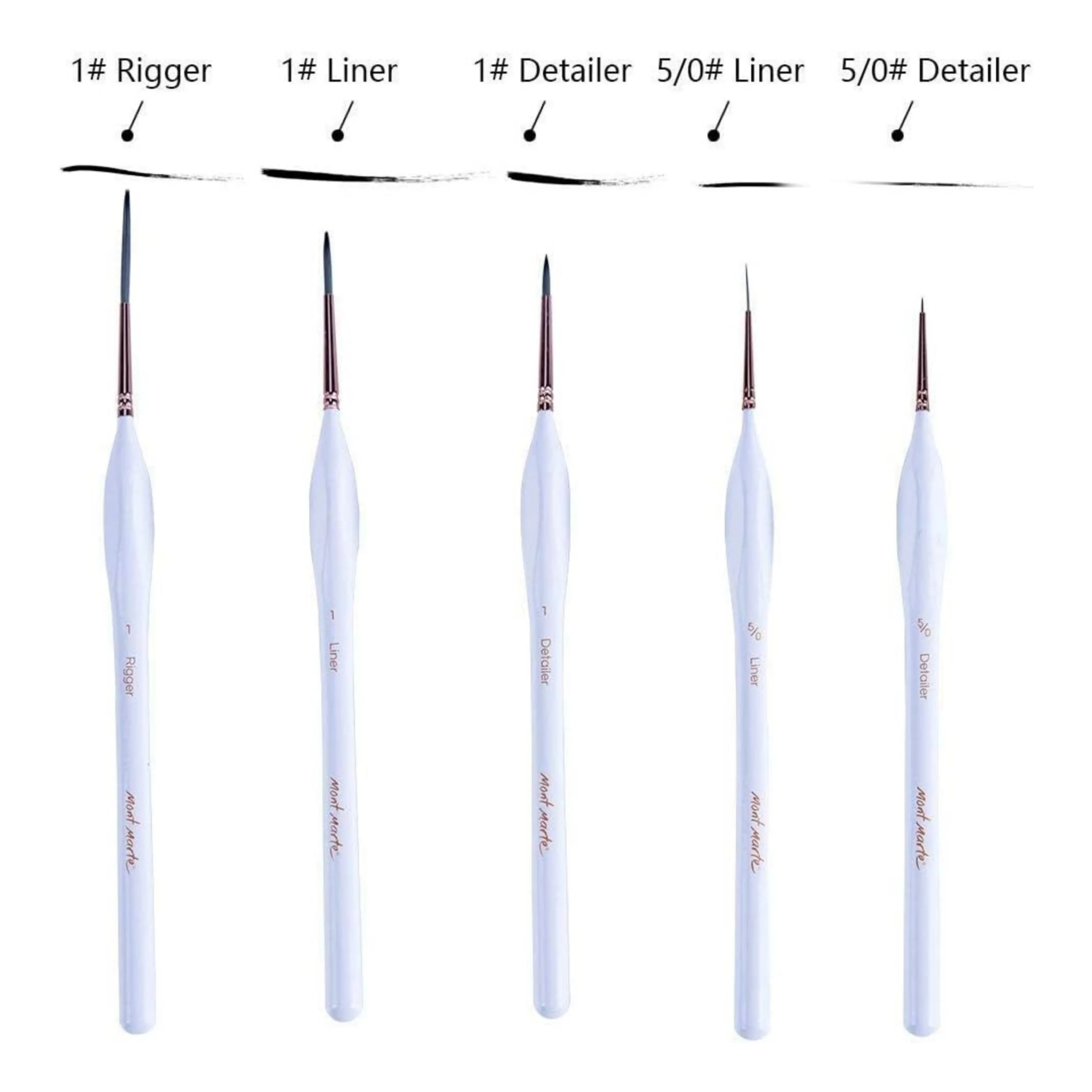 Mont Marte Detail & Liner Taklon Brush Set (Set of 5, White) - Image 2