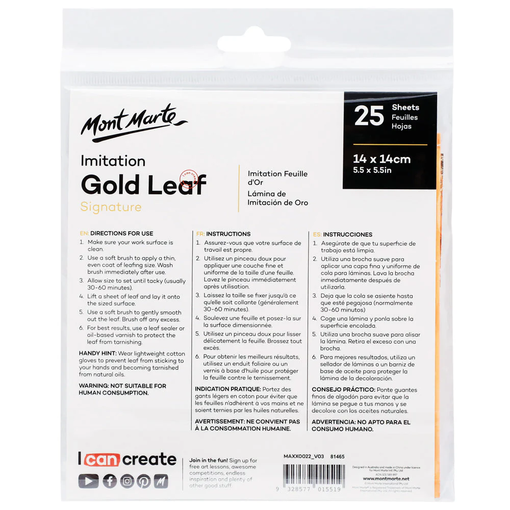 Mont Marte Imitation Gold Leaf Signature 14cm x 14cm (5.5in) 25 Sheets - Image 5