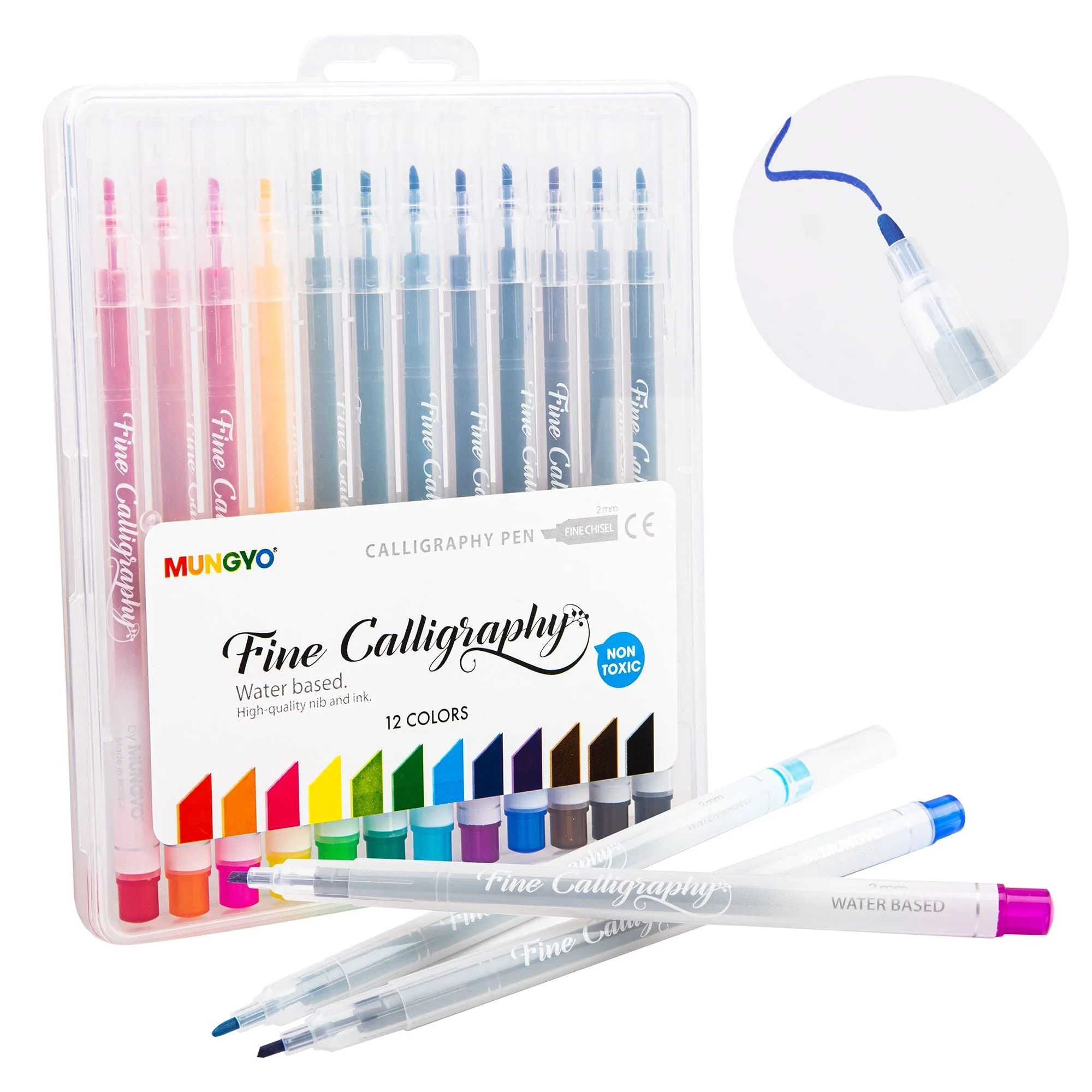 Mungyo Fine Calligraphy Chisel Pen Set of 12 Colours 2mm - Image 2