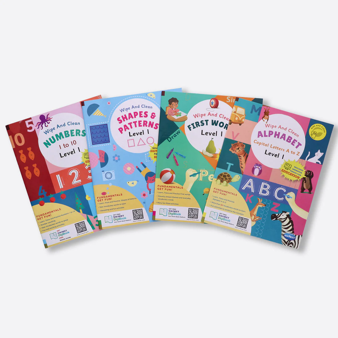 Navneet Wipe and Clean School readiness activity books - set of 4 - Alphabet A to Z, Numbers 1 to 10, First Words, Shapes & Patterns- Writing - Reusable Practice Books Level 1 - Image 2
