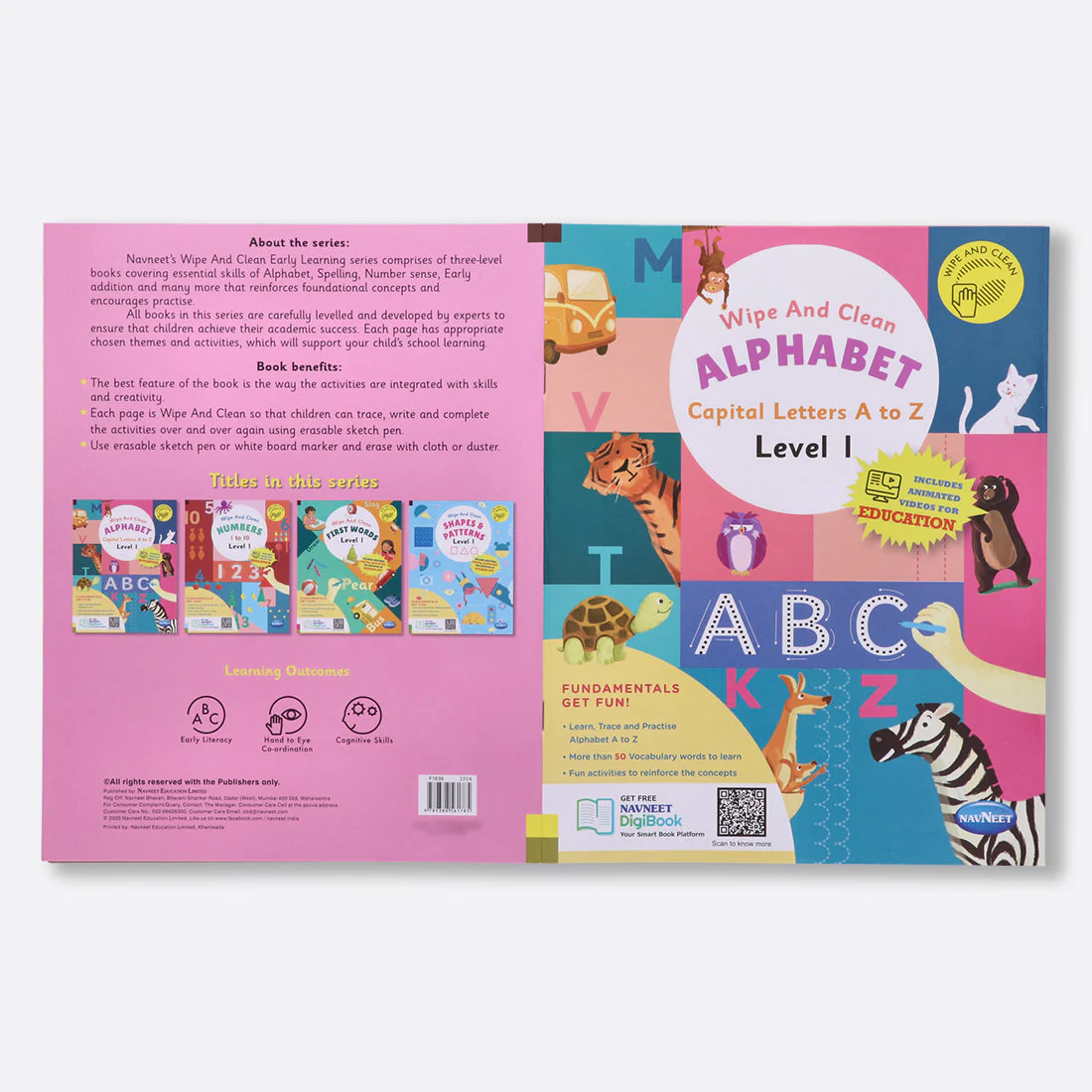 Navneet Wipe and Clean School readiness activity books - set of 4 - Alphabet A to Z, Numbers 1 to 10, First Words, Shapes & Patterns- Writing - Reusable Practice Books Level 1 - Image 5