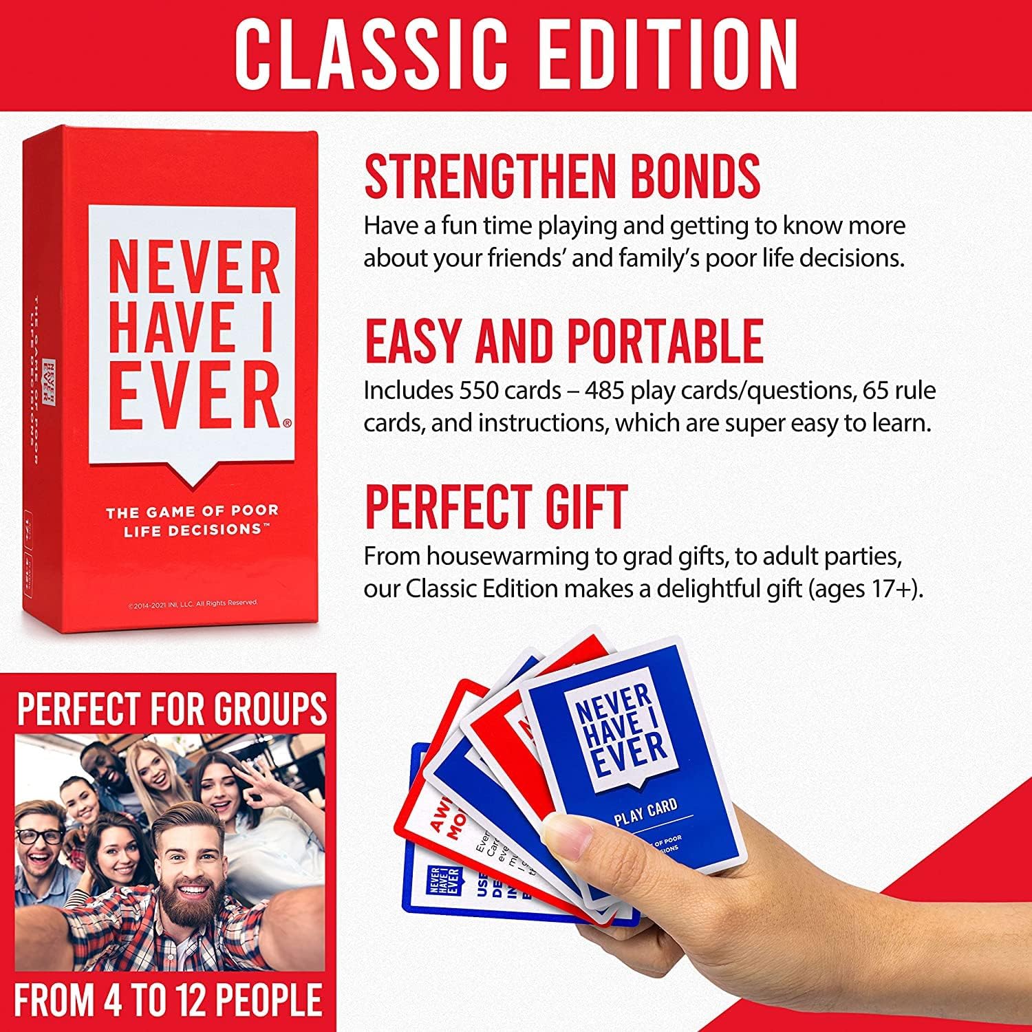 Never Have I Ever Fun Party Card Game, Classic Edition | for 3+ Players | Ages 17 + - Image 5