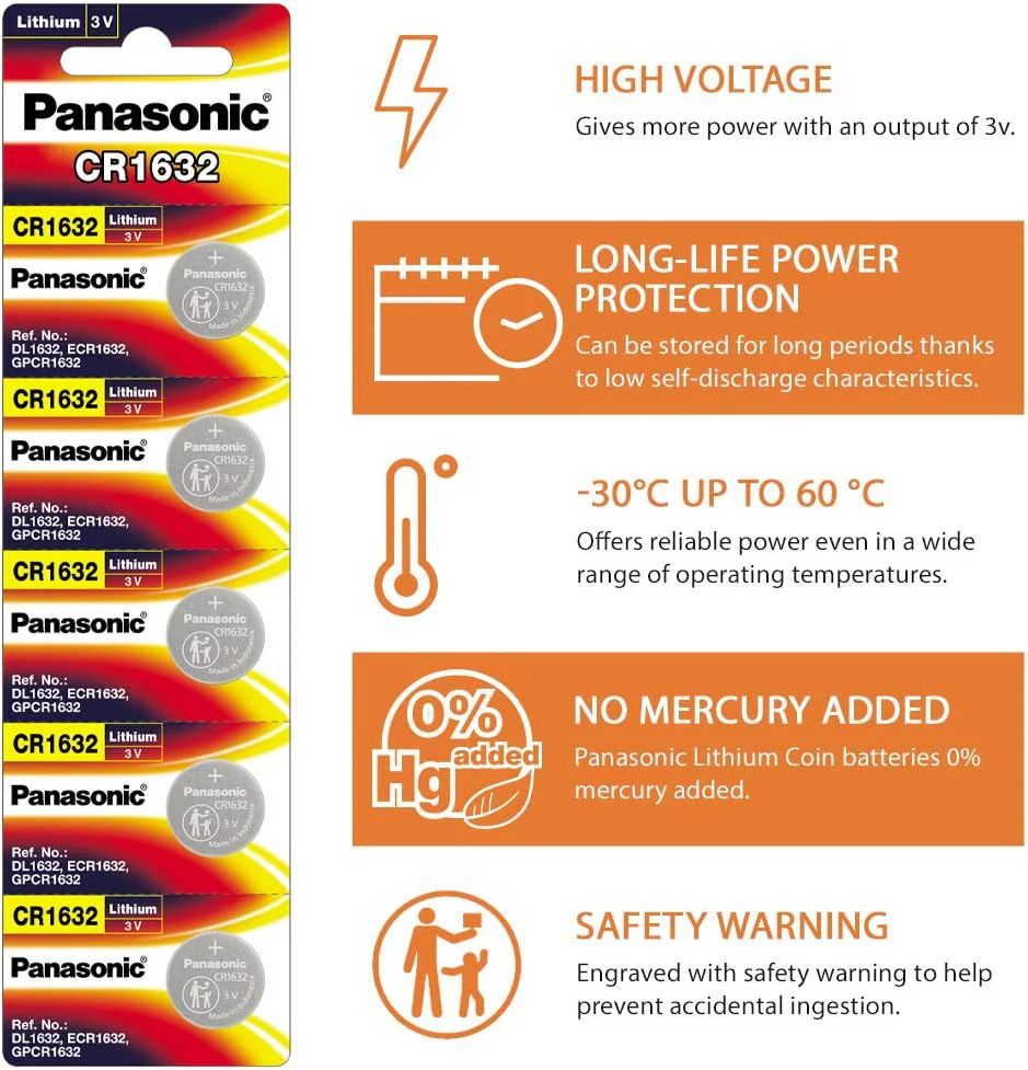 Panasonic CR-1632 Lithium Coin Battery 3v - Pack of 5 Provide Long Lasting Power in a Variety of Devices,from keyless-Entry fobs to Toys - Image 3
