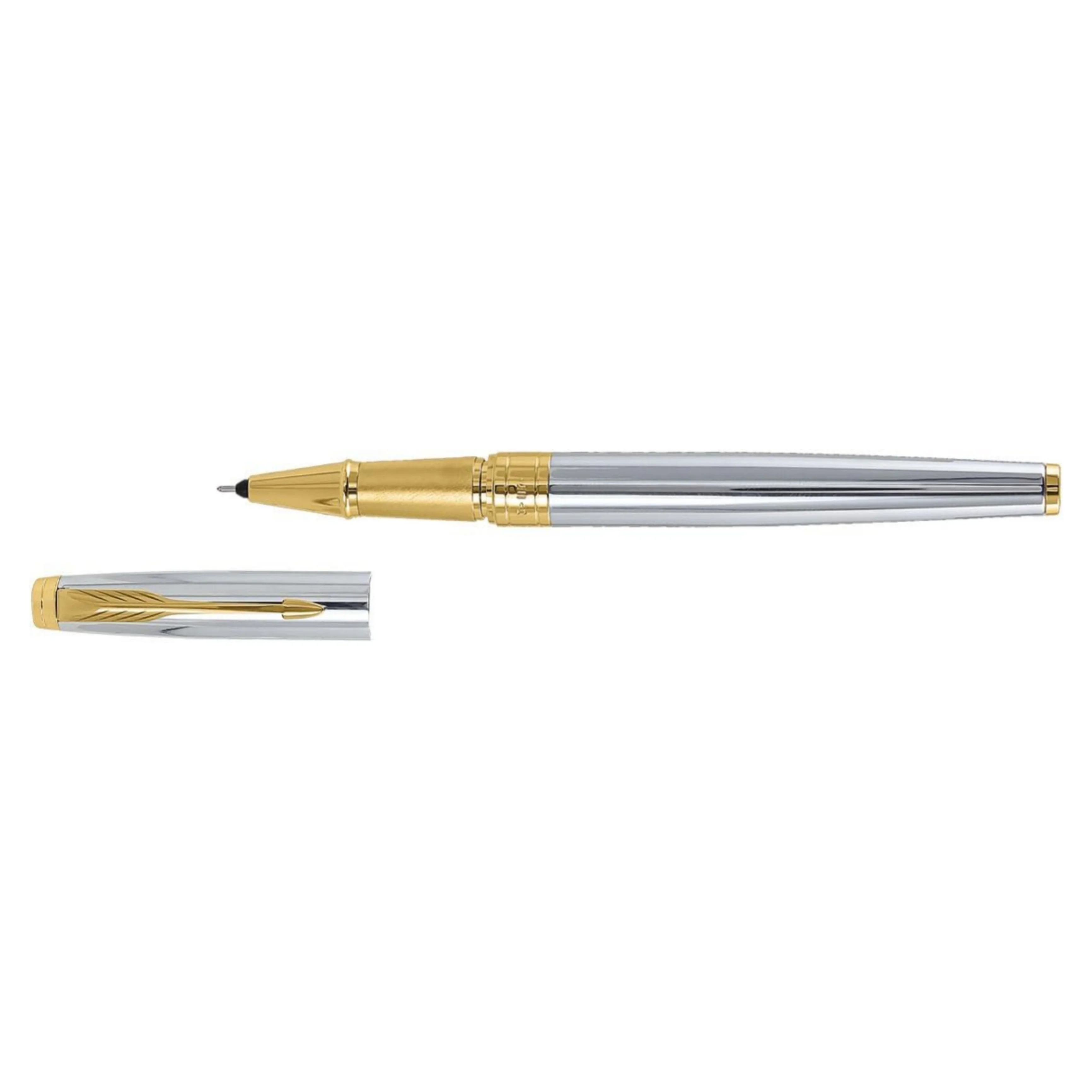 Parker Aster Shiny Chrome Gold Trim Roller Ball Pen - Image 3
