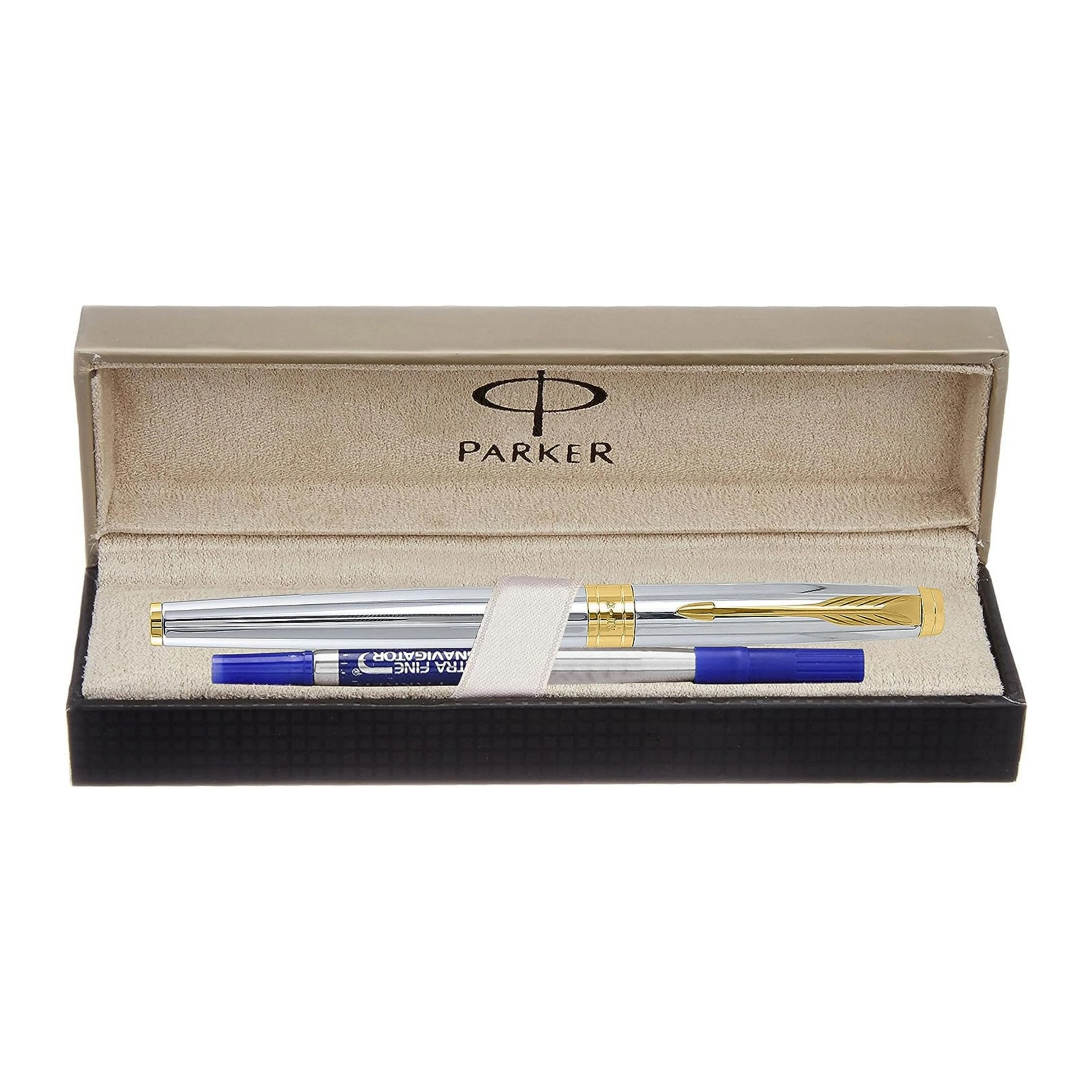 Parker Aster Shiny Chrome Gold Trim Roller Ball Pen - Image 4
