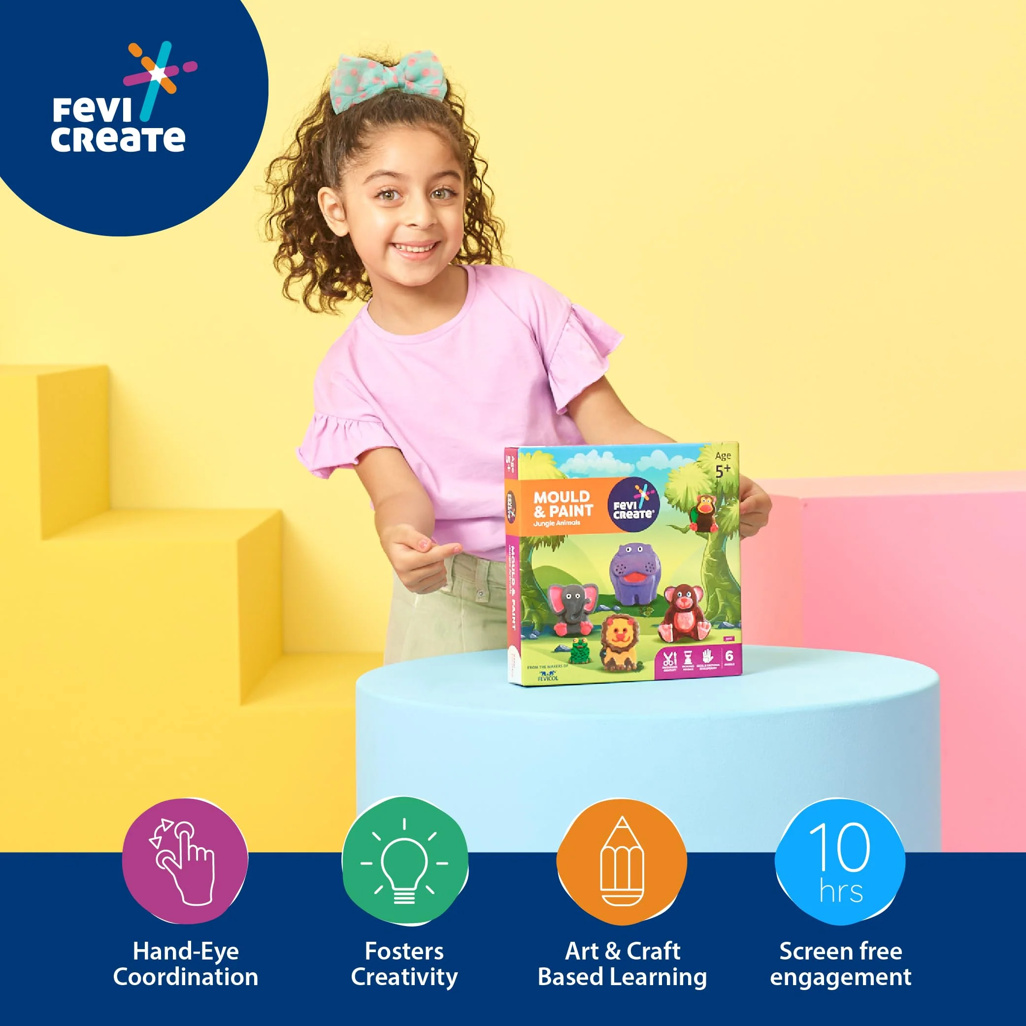 Pidilite Fevicreate DIY Mould and Paint Jungle Animals Craft kit | Kids DIY Craft 5 Years | DIY Craft and Paint kit - Image 3