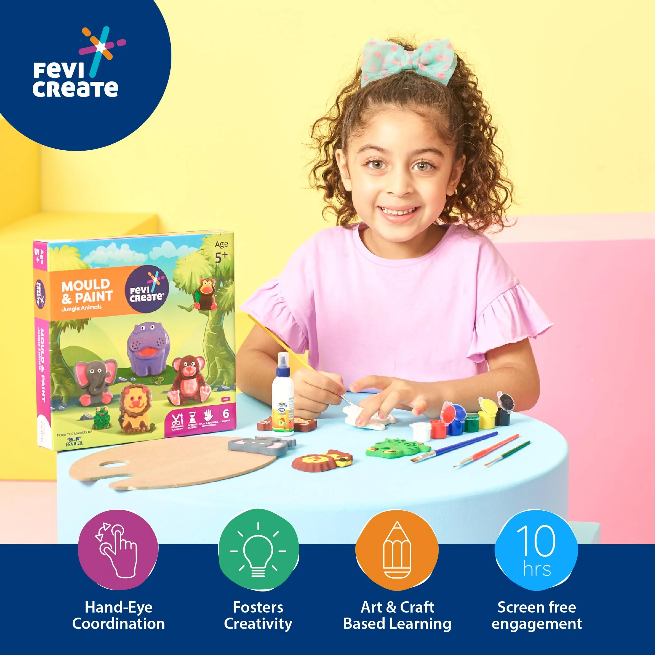 Pidilite Fevicreate DIY Mould and Paint Jungle Animals Craft kit | Kids DIY Craft 5 Years | DIY Craft and Paint kit - Image 4