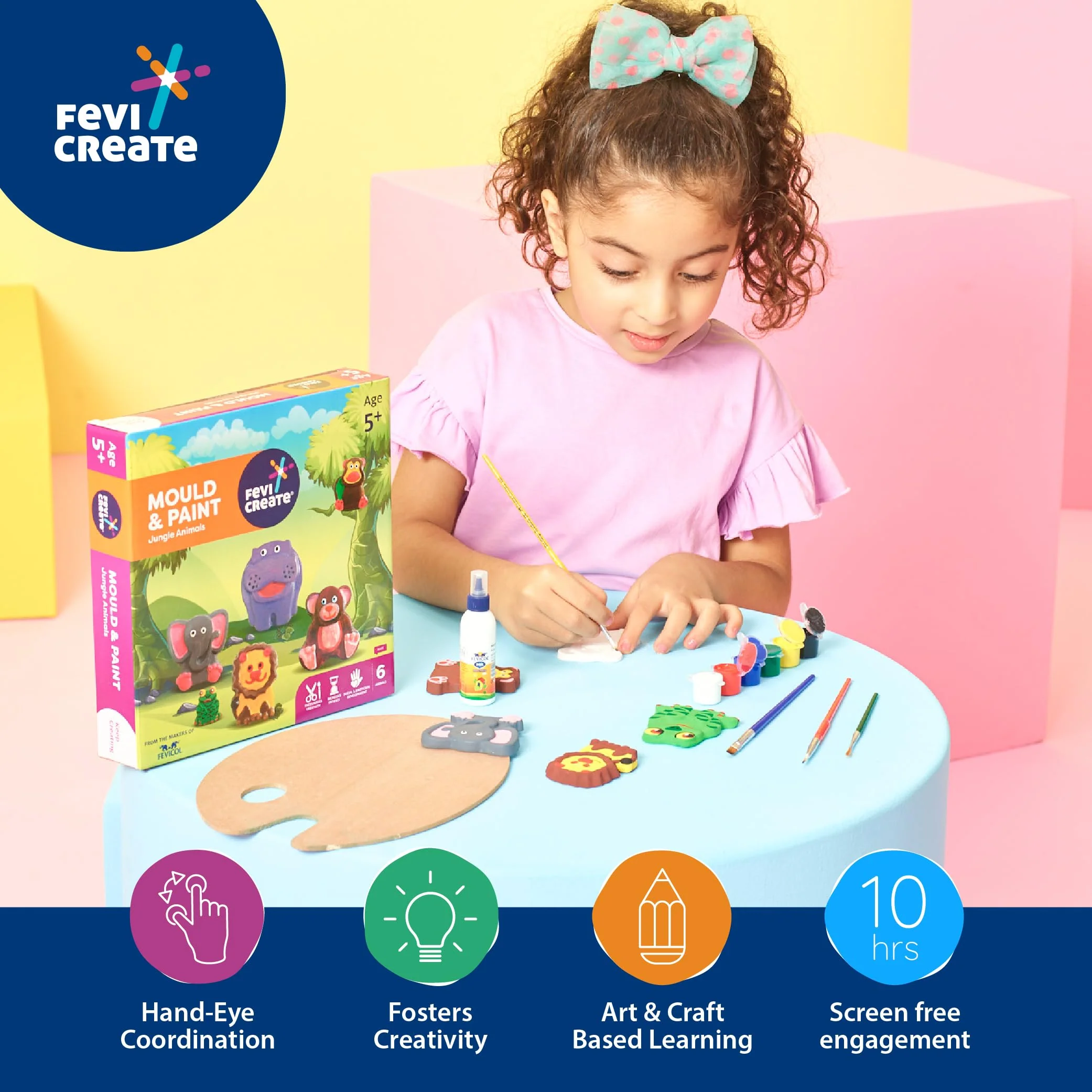 Pidilite Fevicreate DIY Mould and Paint Jungle Animals Craft kit | Kids DIY Craft 5 Years | DIY Craft and Paint kit - Image 5