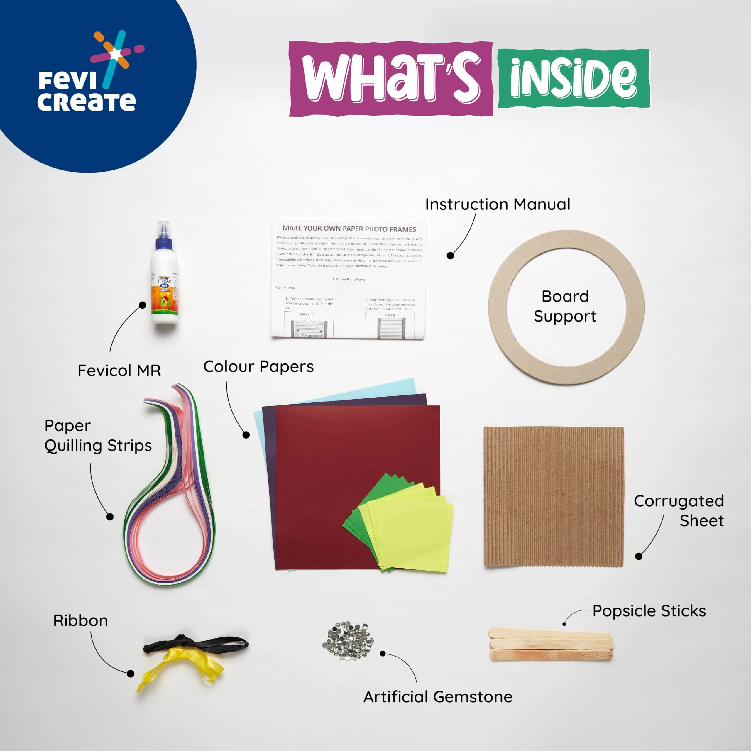 Pidilite Fevicreate DIY Photo Frame Kit Create Your own Photo Frame Easily with Craft Materials Hang at Home All-in-one Art and Craft kit Capture Memories Gift for Girls and Boys 5+ Years - Image 2