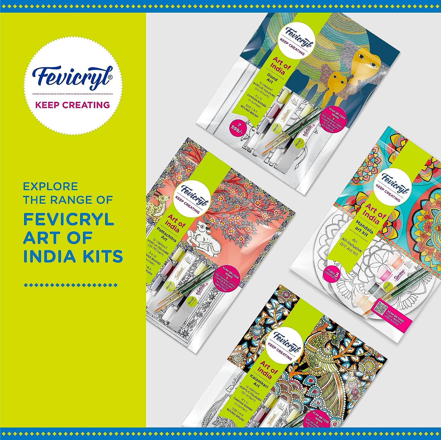 Pidilite Fevicryl Lippan Art Kit: Complete DIY Set, Includes Wooden Boards, Acrylic Paints, Mirror Packets, Brushes, OHP Sheets, Mouldit, and Glue! Ideal for hobbyists - Image 6