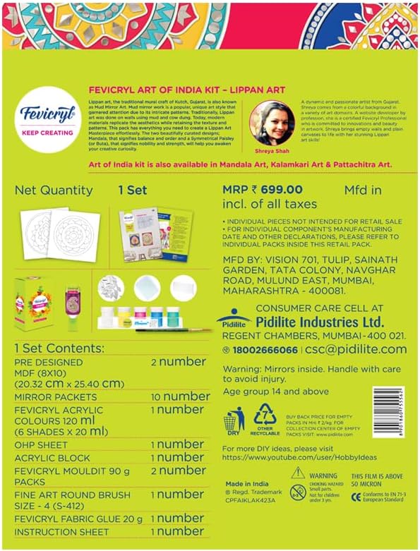 Pidilite Fevicryl Lippan Art Kit: Complete DIY Set, Includes Wooden Boards, Acrylic Paints, Mirror Packets, Brushes, OHP Sheets, Mouldit, and Glue! Ideal for hobbyists - Image 7