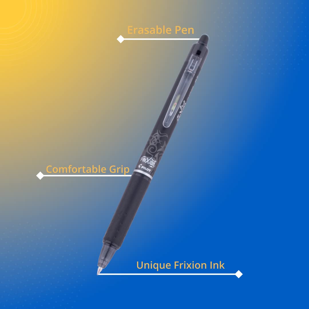 Pilot Frixion Clicker 0.7mm Fine Point Roller Ball Pen with Comfortable Dimpled Grip & Inbuild Eraser | Black Ink - Image 2