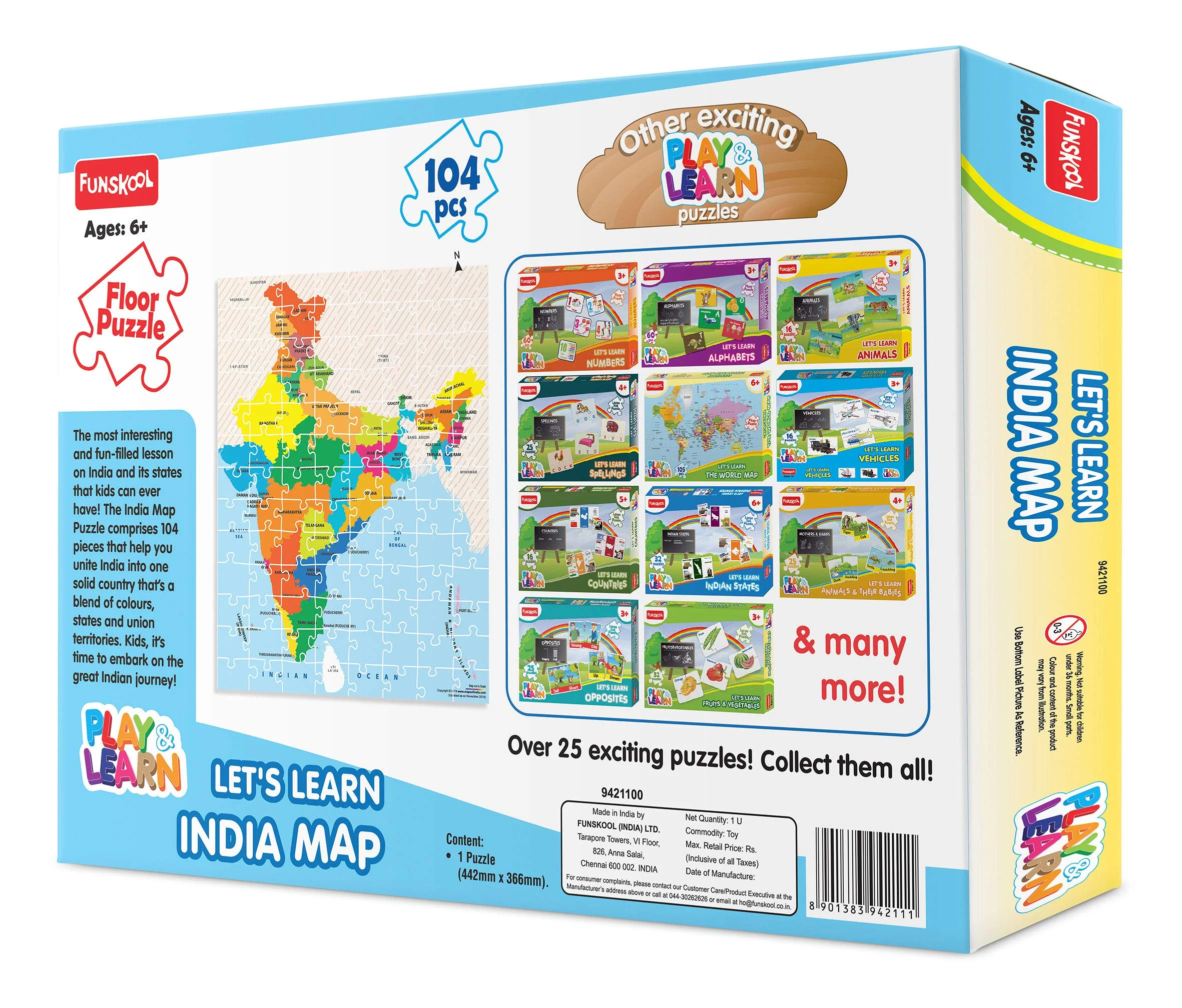 Play & Learn Funskool India Map Jigsaw Puzzle Game for Kids 104 Pieces - Image 5