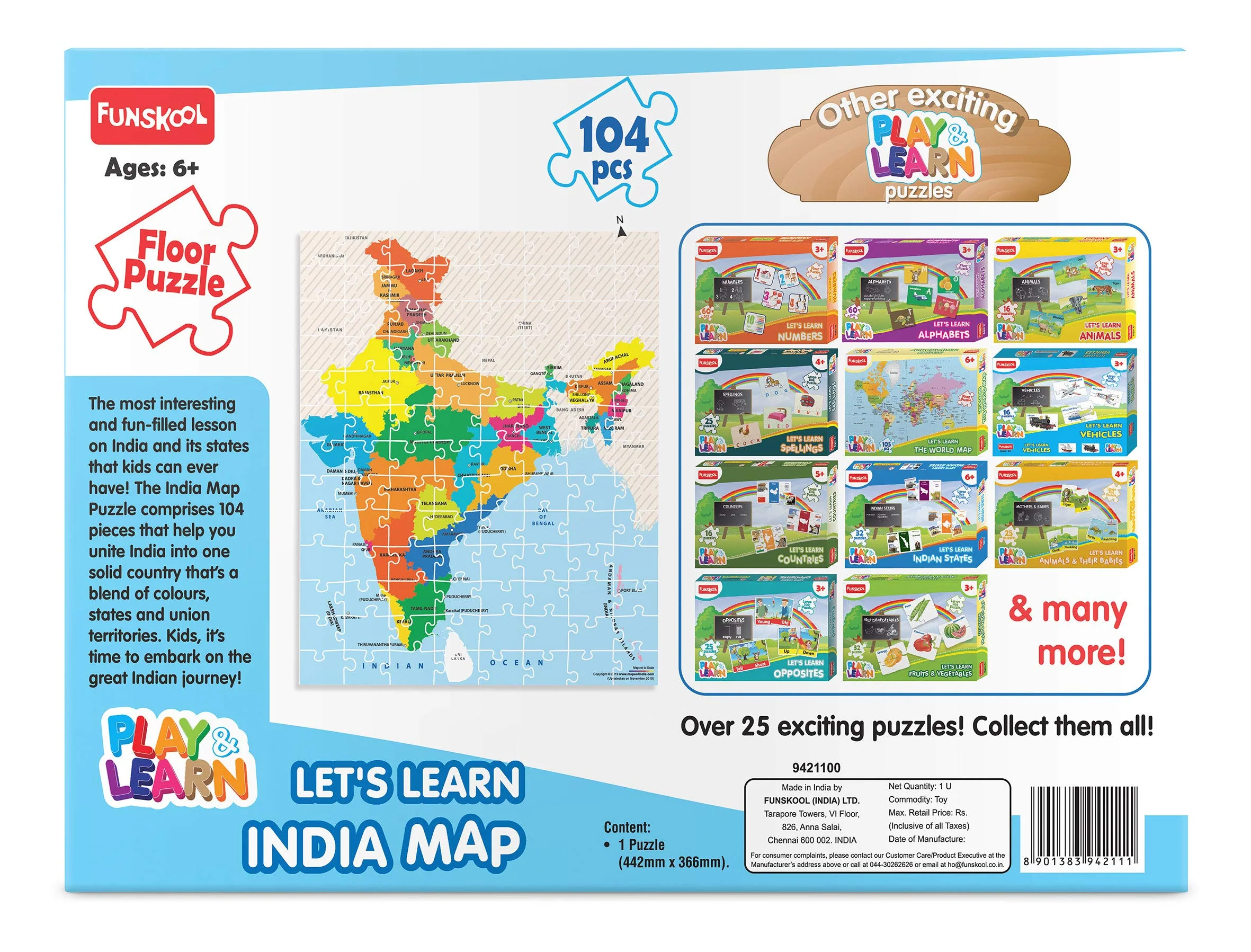 Play & Learn Funskool India Map Jigsaw Puzzle Game for Kids 104 Pieces - Image 6