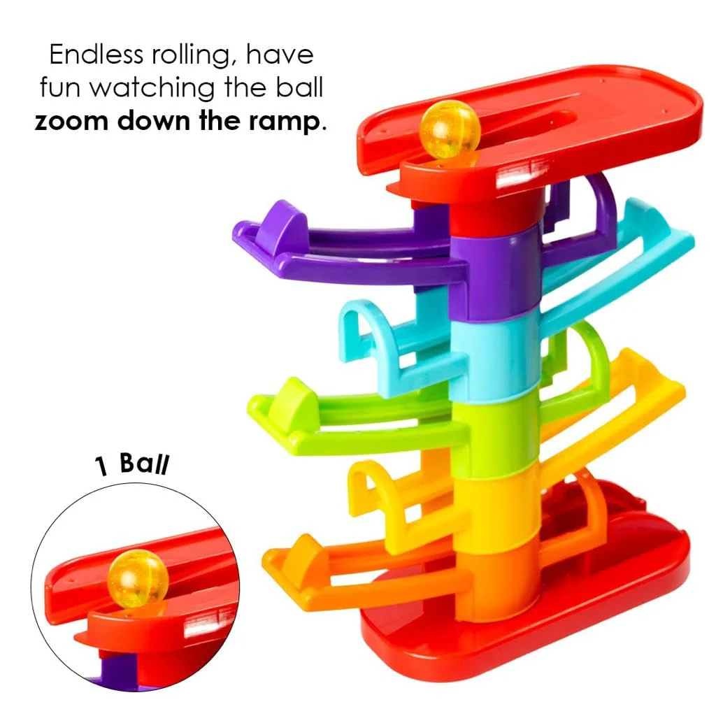Ratna's 3 in 1 Thunder Racer Track Car Ramp 5 Layer Ball Drop & Roll Swirling Tower Toys for Baby and Toddler | Stack, Drop & Go Ramp Toy Set Includes 3 Cars, 3 Sliders & 1 Ball - Image 5