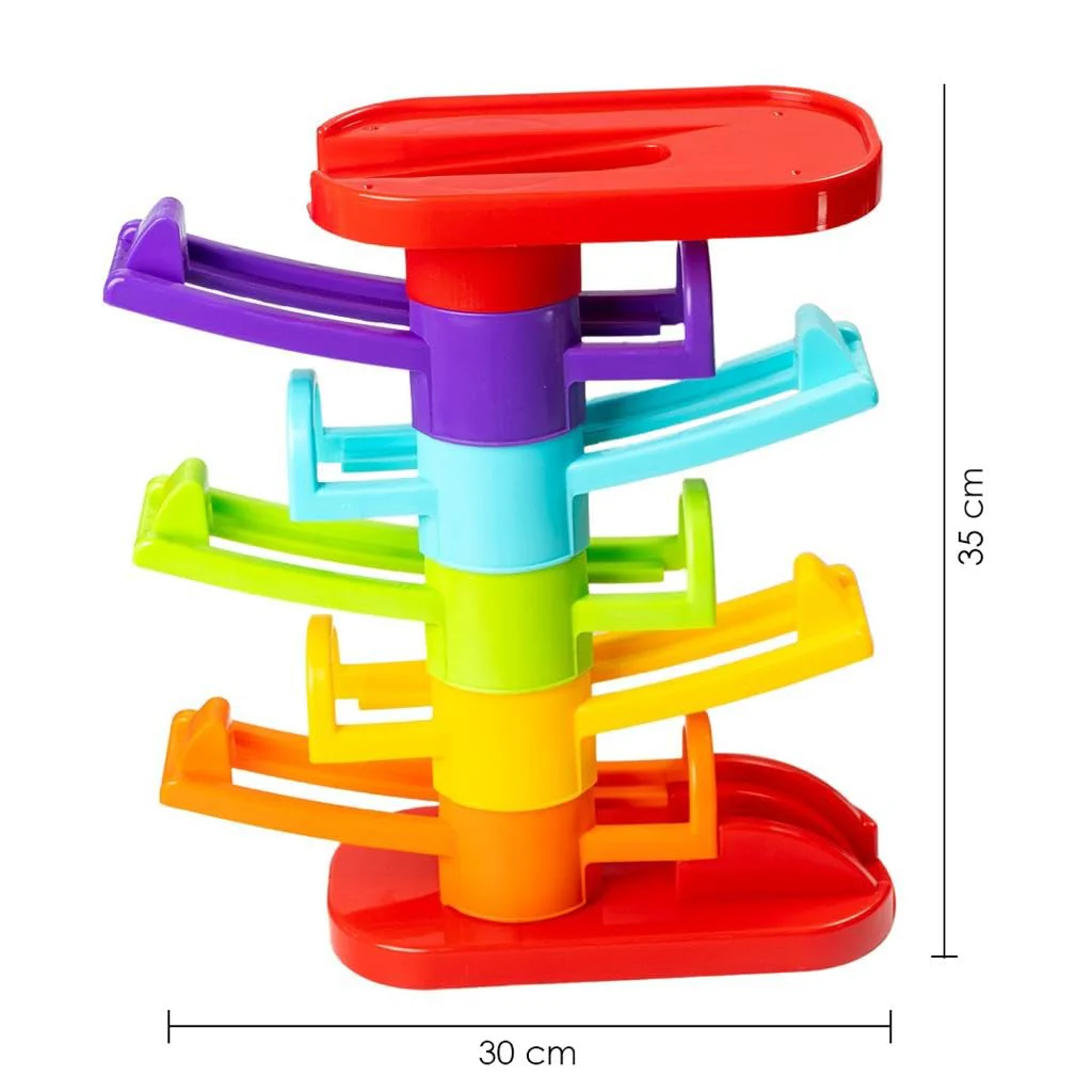 Ratna's 3 in 1 Thunder Racer Track Car Ramp 5 Layer Ball Drop & Roll Swirling Tower Toys for Baby and Toddler | Stack, Drop & Go Ramp Toy Set Includes 3 Cars, 3 Sliders & 1 Ball - Image 6