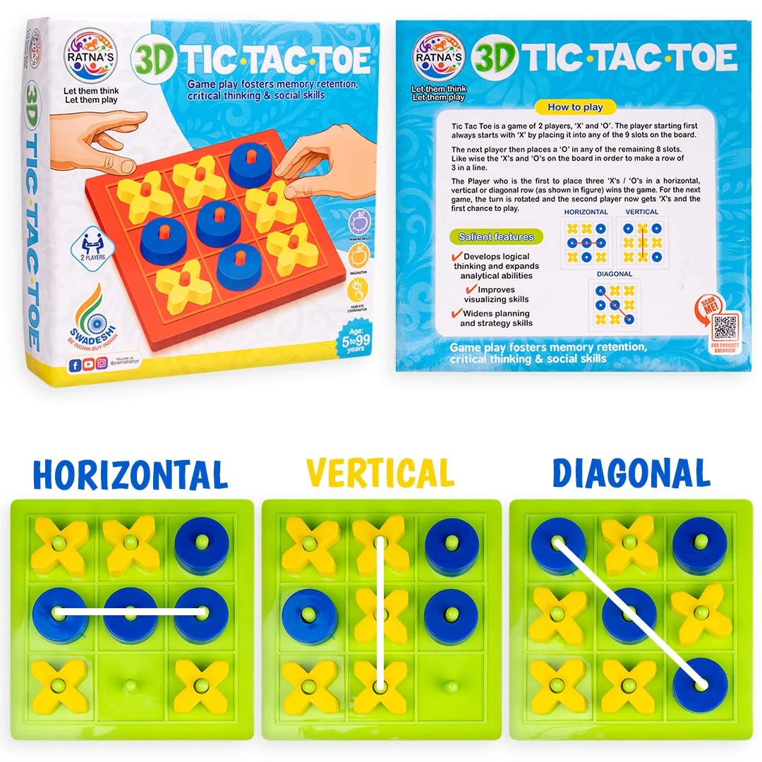 Ratna's 3D Tic Tac Toe Classic Mind Challenging Cross & Zero Family Board Game for Kids & Adults - Image 4