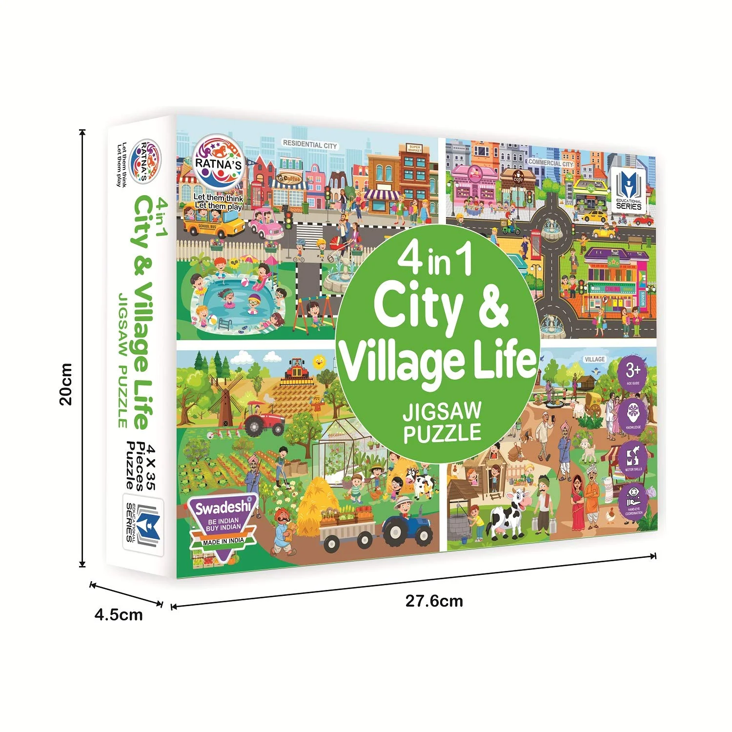 Ratna's 4 in 1 City & Village Life Jigsaw Puzzle for Kids. 4 Jigsaw Puzzles with 35 Pieces Each (Commercial City, Residential City, Village & Village Farming) - Image 6