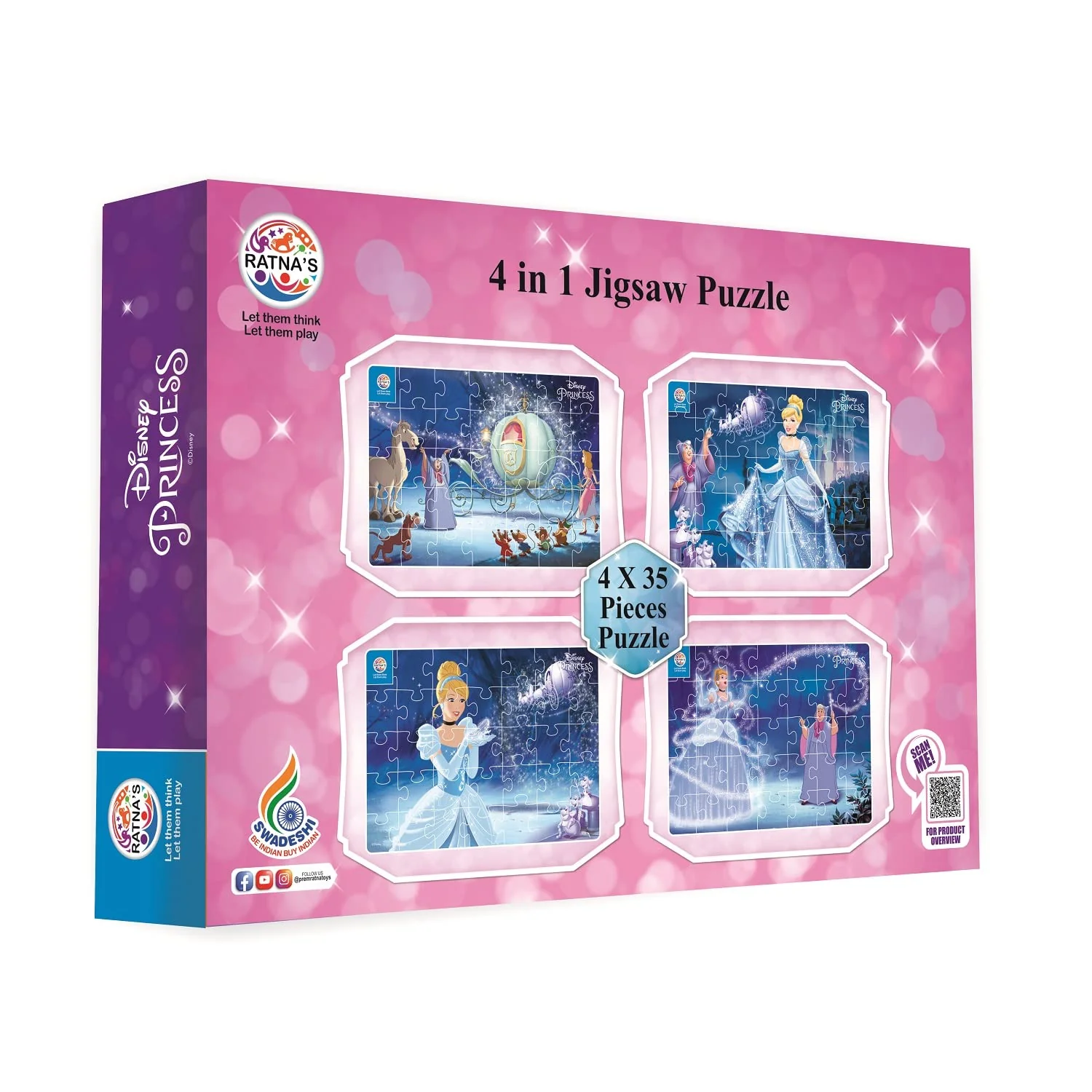 Ratna's 4 in 1 Disney Jigsaw Puzzle 140 Pieces for Kids. 4 Jigsaw Puzzles 35 Pieces Each (Cinderella) - Image 2