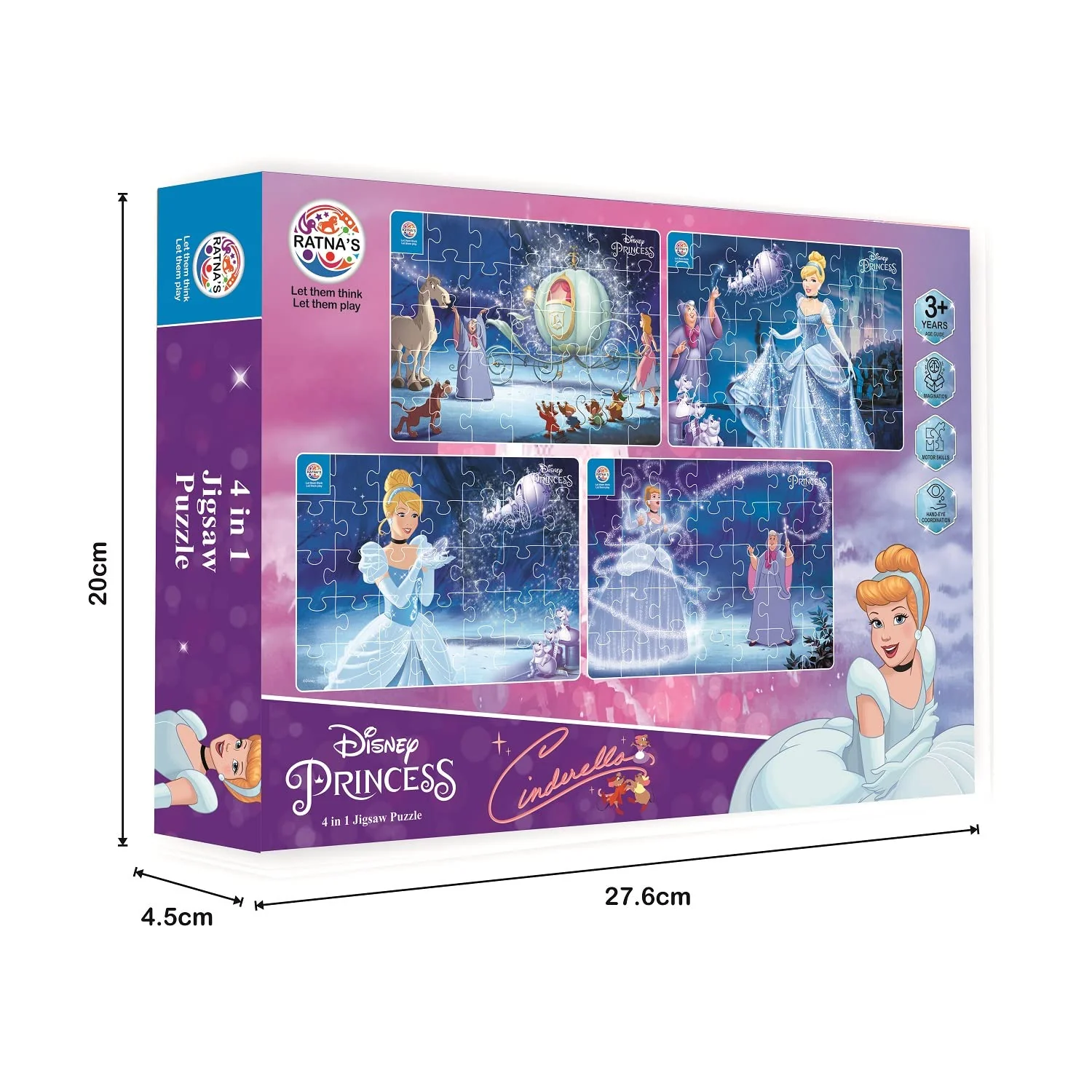 Ratna's 4 in 1 Disney Jigsaw Puzzle 140 Pieces for Kids. 4 Jigsaw Puzzles 35 Pieces Each (Cinderella) - Image 3