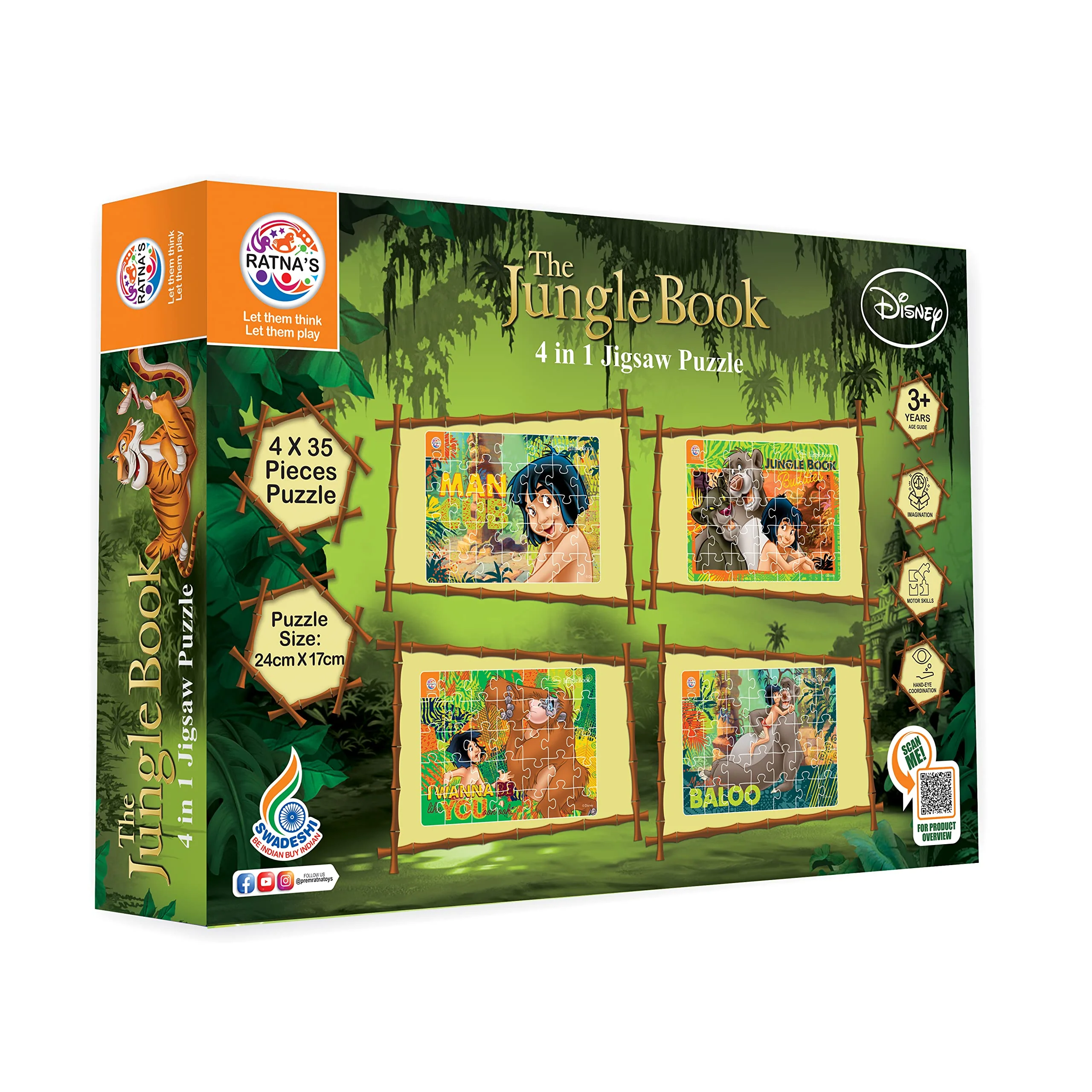 Ratna's 4 in 1 Disney Jigsaw Puzzle 140 Pieces for Kids. 4 Jigsaw Puzzles 35 Pieces Each (Jungle Book) - Image 4
