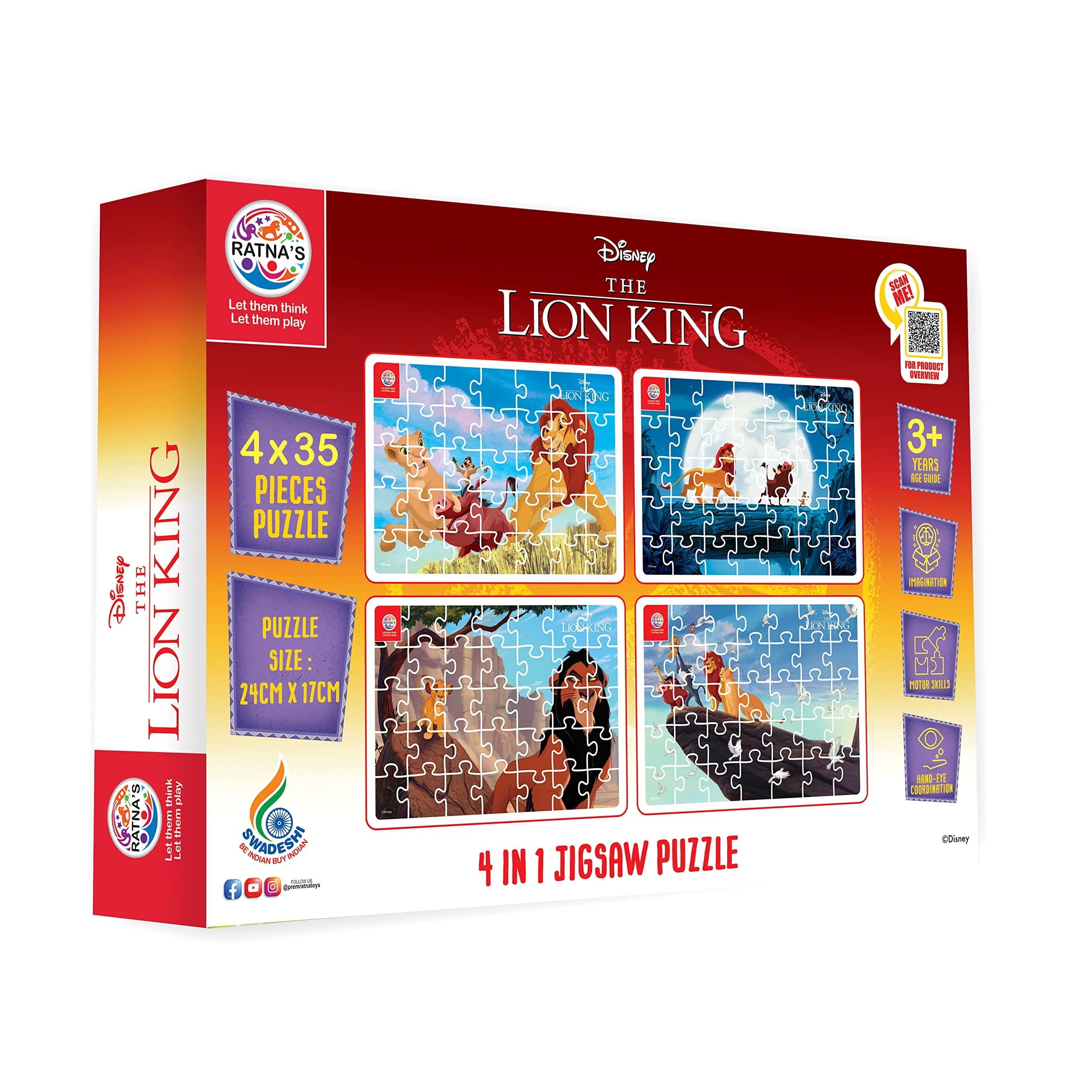Ratna's 4 in 1 Disney Jigsaw Puzzle 140 Pieces for Kids. 4 Jigsaw Puzzles 35 Pieces Each - Lion King - Image 4