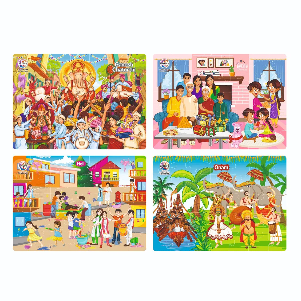 Ratna's 4 in 1 Indian Festivals Jigsaw Puzzle for Kids. 4 Jigsaw Puzzles with 35 Pieces Each (Ganesh CHATURTHI, RAKSHA BANDHAN, Holi & ONAM) - Image 2