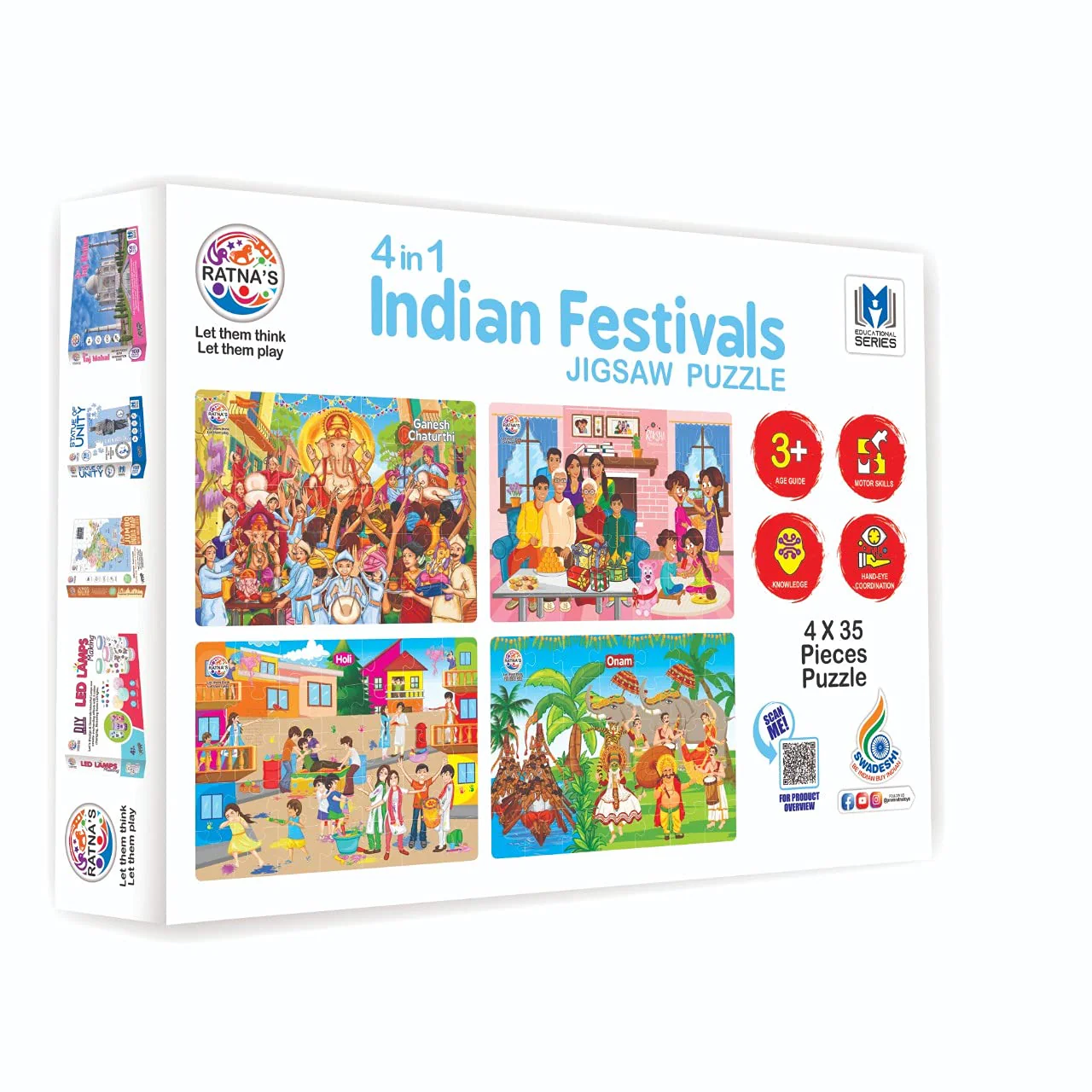 Ratna's 4 in 1 Indian Festivals Jigsaw Puzzle for Kids. 4 Jigsaw Puzzles with 35 Pieces Each (Ganesh CHATURTHI, RAKSHA BANDHAN, Holi & ONAM) - Image 3