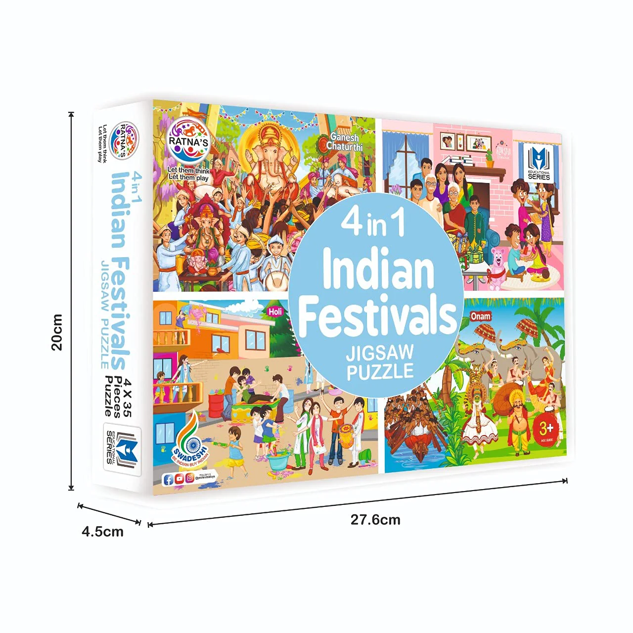 Ratna's 4 in 1 Indian Festivals Jigsaw Puzzle for Kids. 4 Jigsaw Puzzles with 35 Pieces Each (Ganesh CHATURTHI, RAKSHA BANDHAN, Holi & ONAM) - Image 4