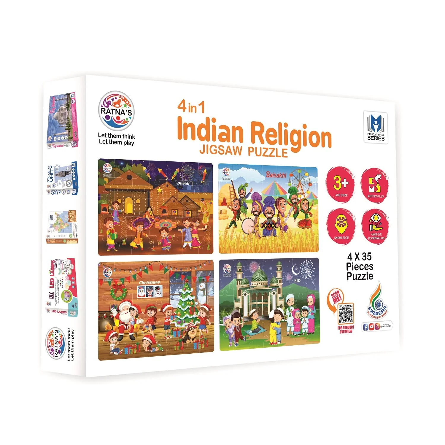 Ratna's 4 in 1 Indian Religion Jigsaw Puzzle (4 x 35 Pieces) for Kids 3+ Years - Image 2