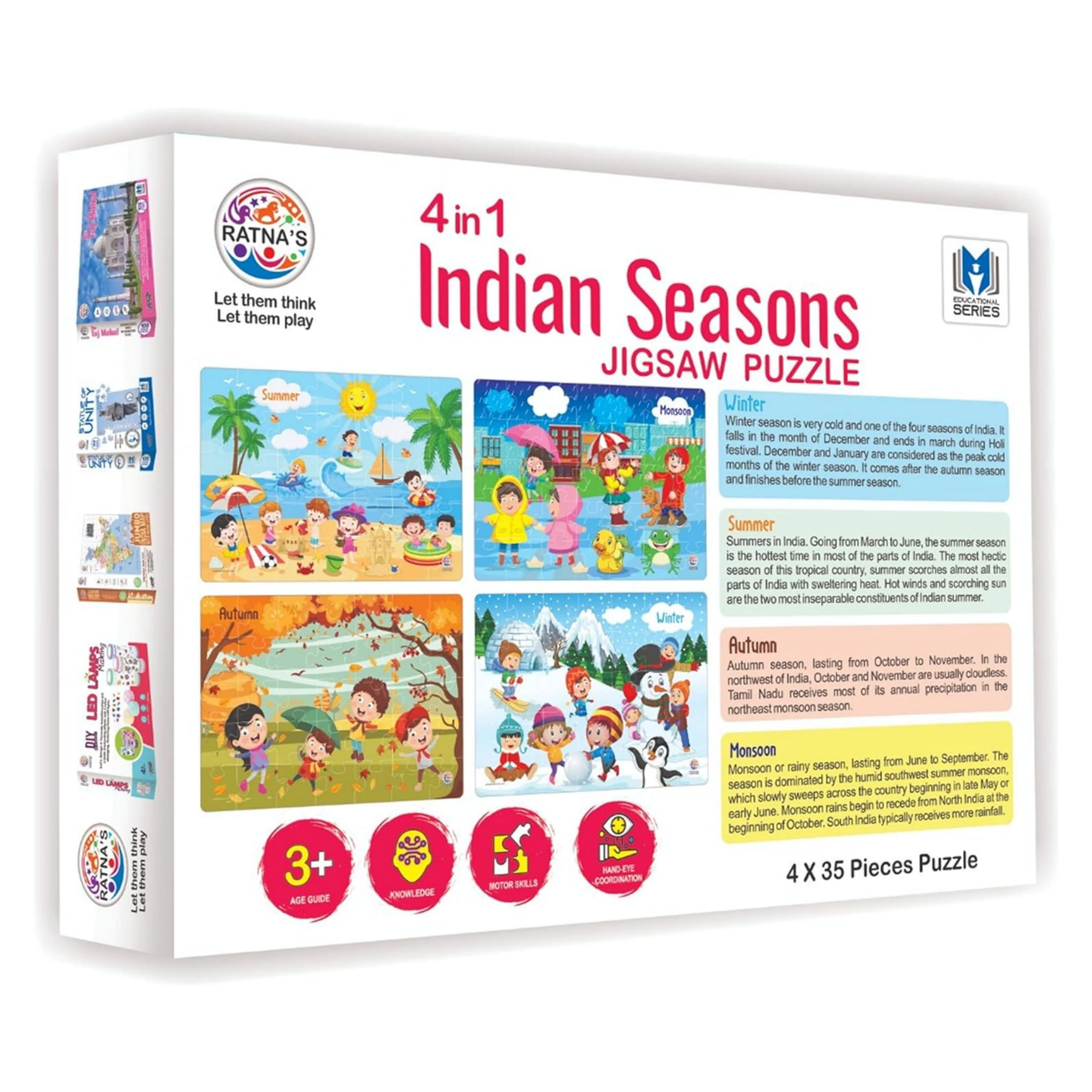 Ratna's 4 in 1 Indian Seasons Jigsaw Puzzle for Kids - Set of 4 | 35-Piece Puzzles | Educational Toy for Cognitive Development | Vibrant Colors | Puzzle Guide Included | Ages 3 and Up - Image 4
