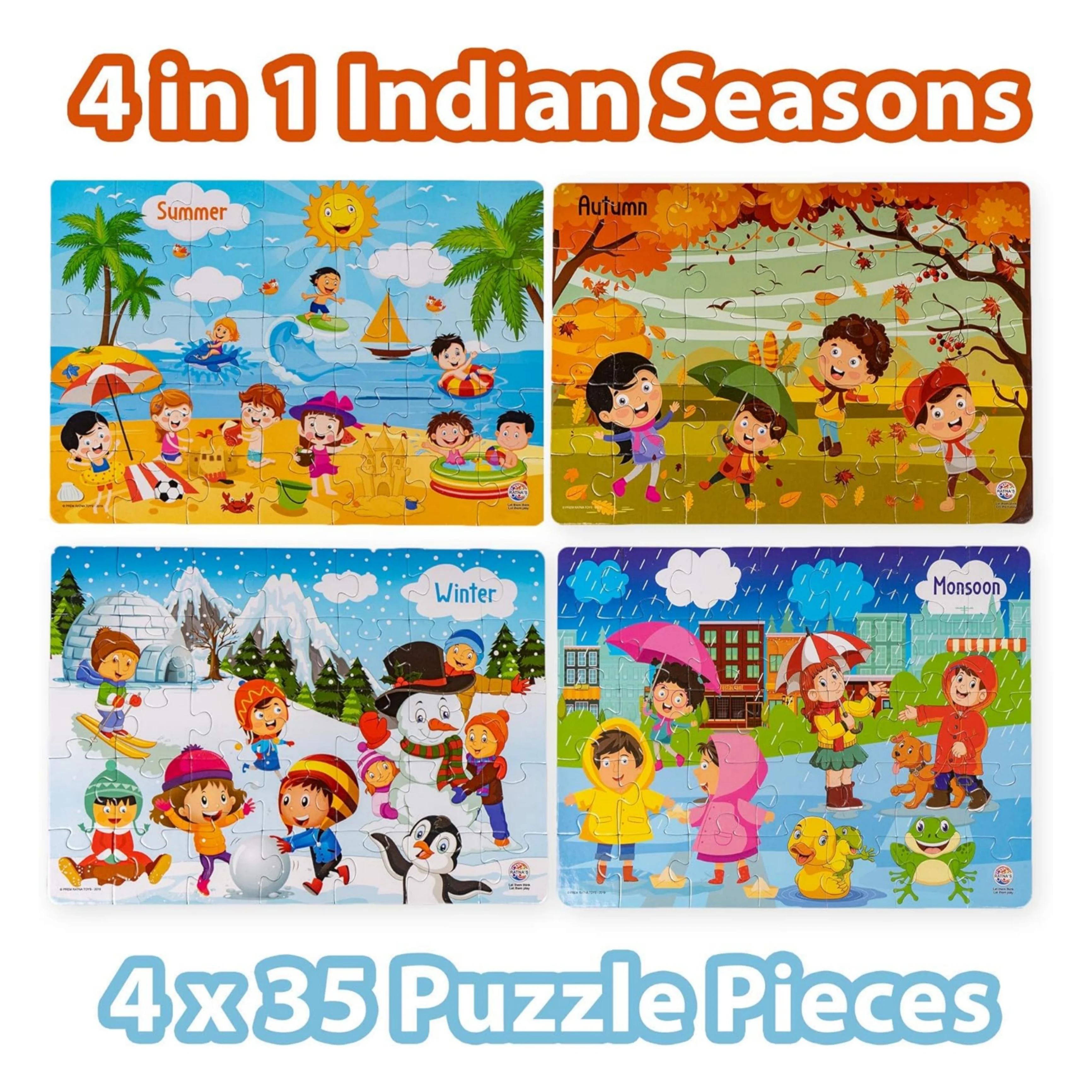Ratna's 4 in 1 Indian Seasons Jigsaw Puzzle for Kids - Set of 4 | 35-Piece Puzzles | Educational Toy for Cognitive Development | Vibrant Colors | Puzzle Guide Included | Ages 3 and Up - Image 6