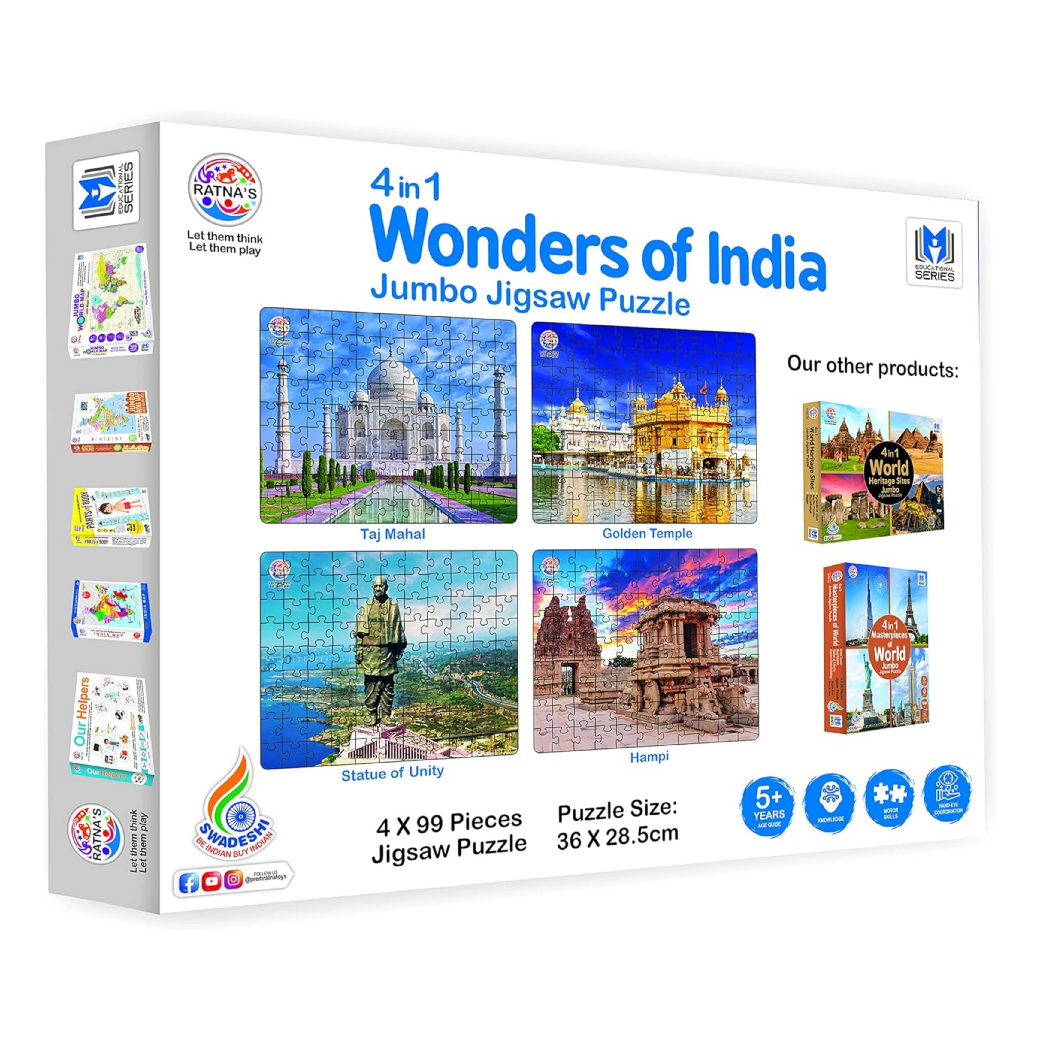 Ratna's 4 in 1 Wonders of India Jumbo Jigsaw Puzzle (4 x 99 Pieces) Size 36 x 28.5 cm for Each Puzzle Educational Toy for Kids 5+ Years - Image 3