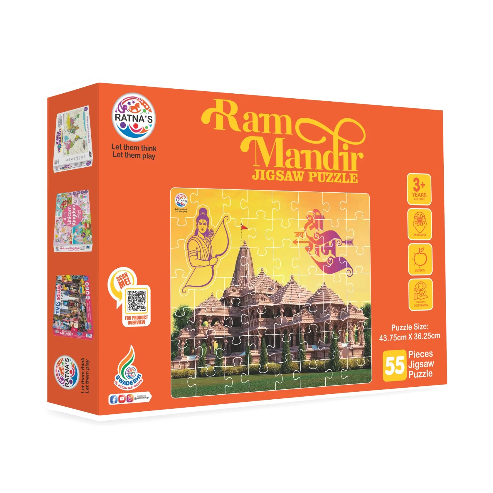 Ratna's 55 Pieces Ram Mandir Jigsaw Puzzle for Kids. Puzzle Size 43.75cm X 36.25cm - Image 2