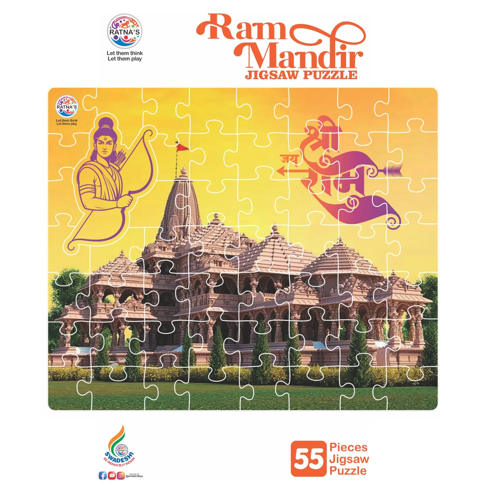 Ratna's 55 Pieces Ram Mandir Jigsaw Puzzle for Kids. Puzzle Size 43.75cm X 36.25cm - Image 5