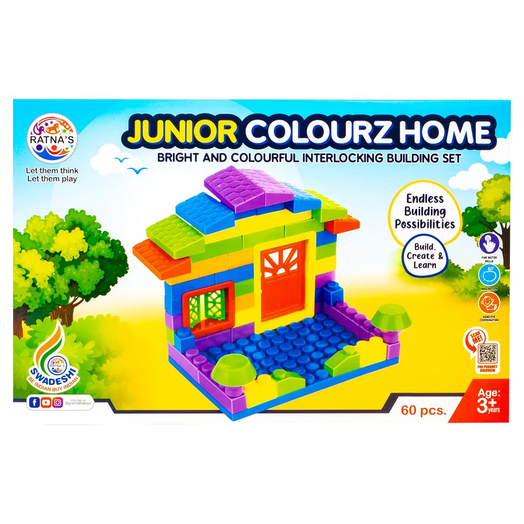 Ratna's Colourz Home Junior Construction Set with Bright & Colorful Interlocking Blocks 60 pcs for Kids to Build Their Own Little Home - Image 6