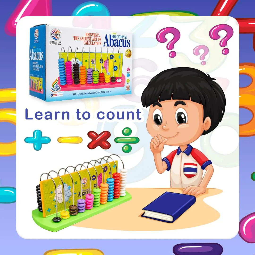 Ratna's Educational Abacus Senior for Kids to Count, Add & Subtract with Colourful Beads - Image 3