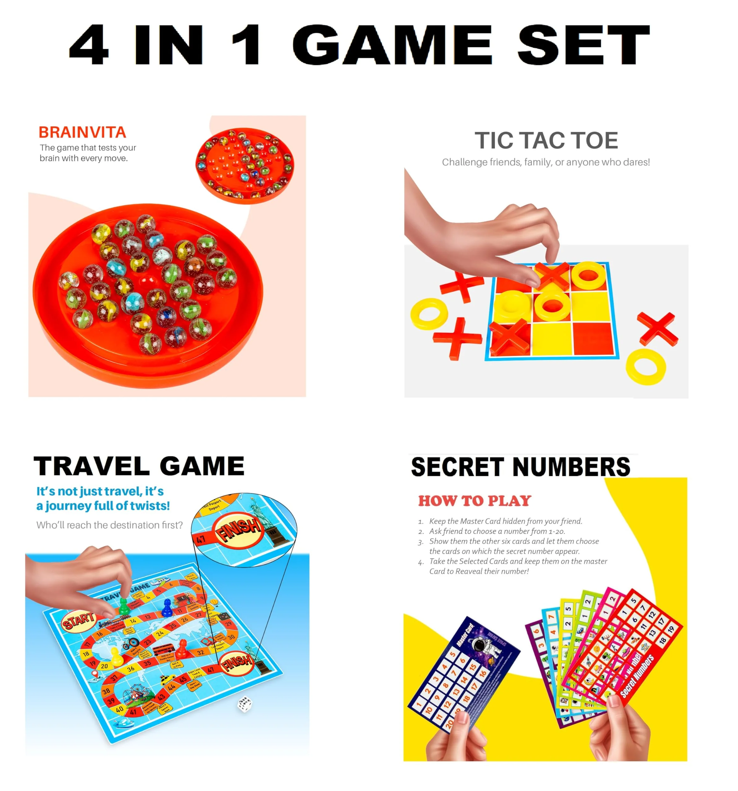Ratna's Fantasy-4 Board Game Set 4-in-1 Family Games - Image 2