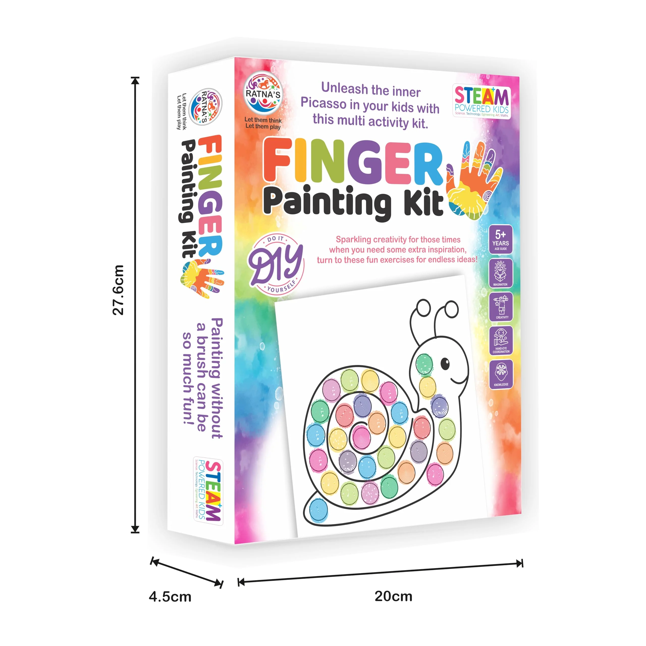 Ratna's Finger Painting Kit STEAM Learning, 12 Sheets with 6 Colour Tray, DIY Coloring Hand Paint Art and Craft Activity Set for Kids - Image 5