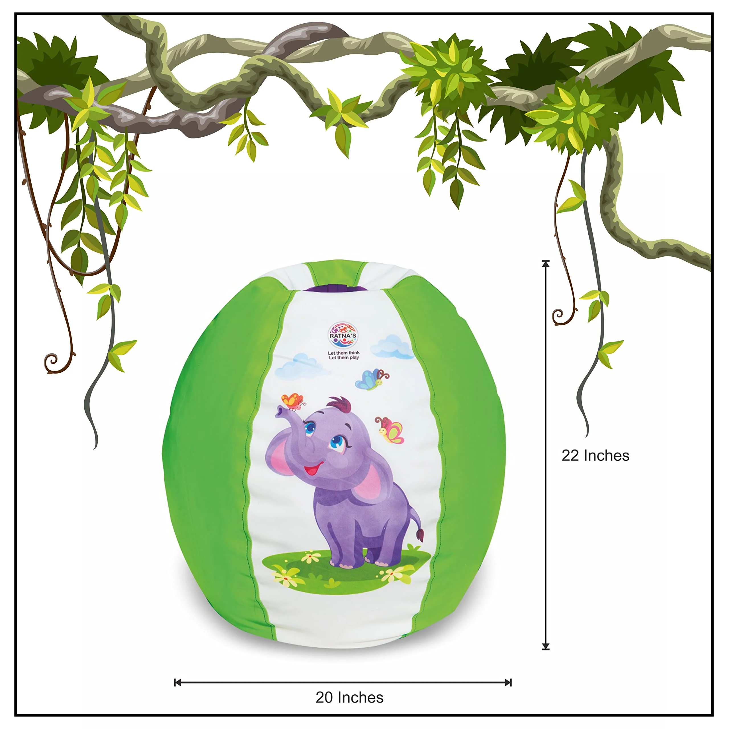 Ratna's Jungle Bean Bag Light Weight, Durable, Washable Chair for Kids | Medium Size Zipper Beanbag Extra Soft Cover | A Cool Way to Relax for Kids - Image 2