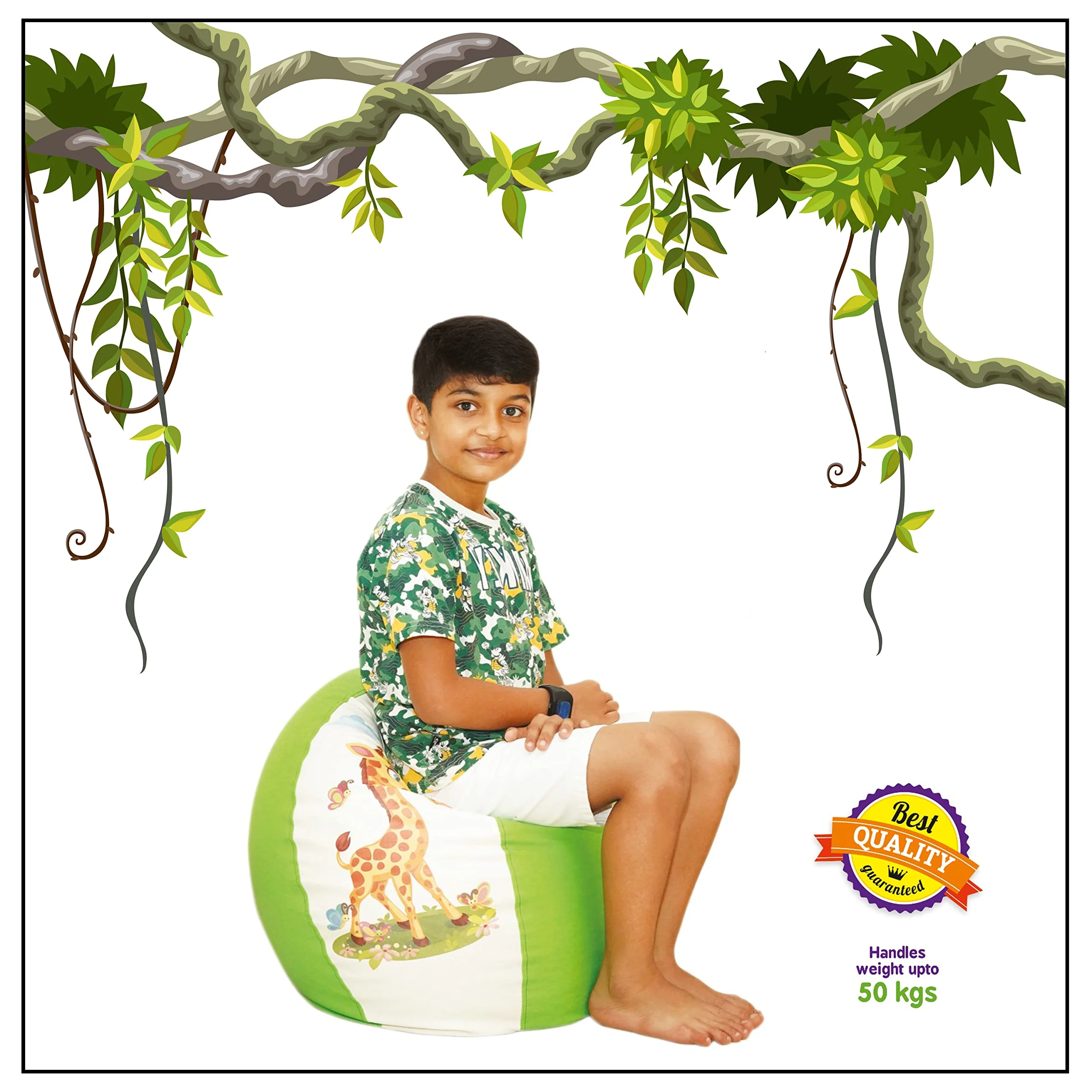 Ratna's Jungle Bean Bag Light Weight, Durable, Washable Chair for Kids | Medium Size Zipper Beanbag Extra Soft Cover | A Cool Way to Relax for Kids - Image 5